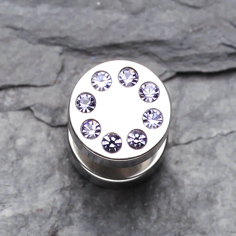 A Pair of Multi Gem Encircled Steel Fake Plug Earring - Image 3