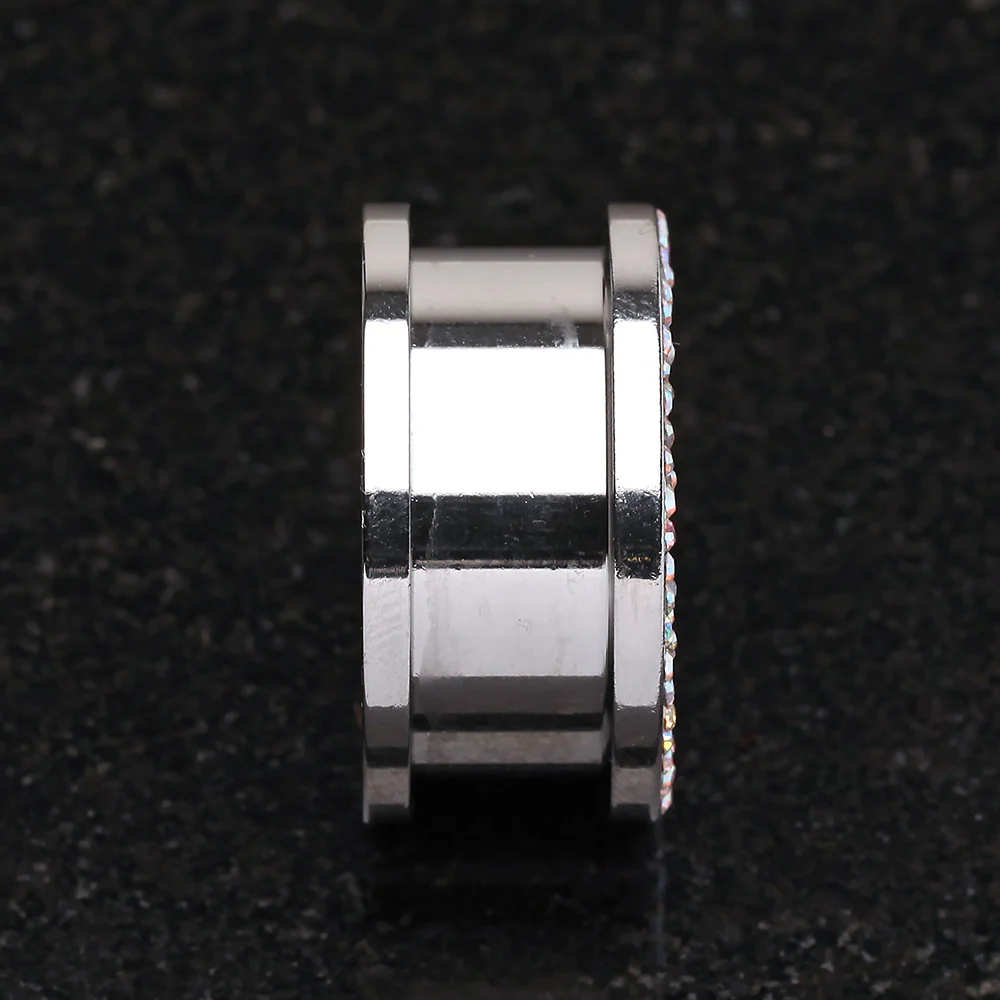 A Pair of Multi-Gem Sparkle Screw-Fit Ear Gauge Tunnel Plug - Image 3