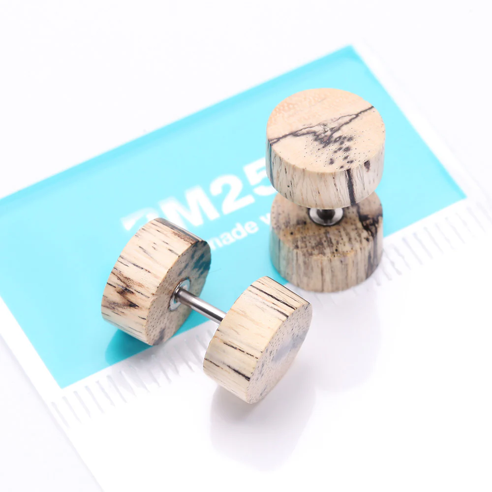 A Pair of Old Tamarind Wood Fake Plug Earring - Image 5