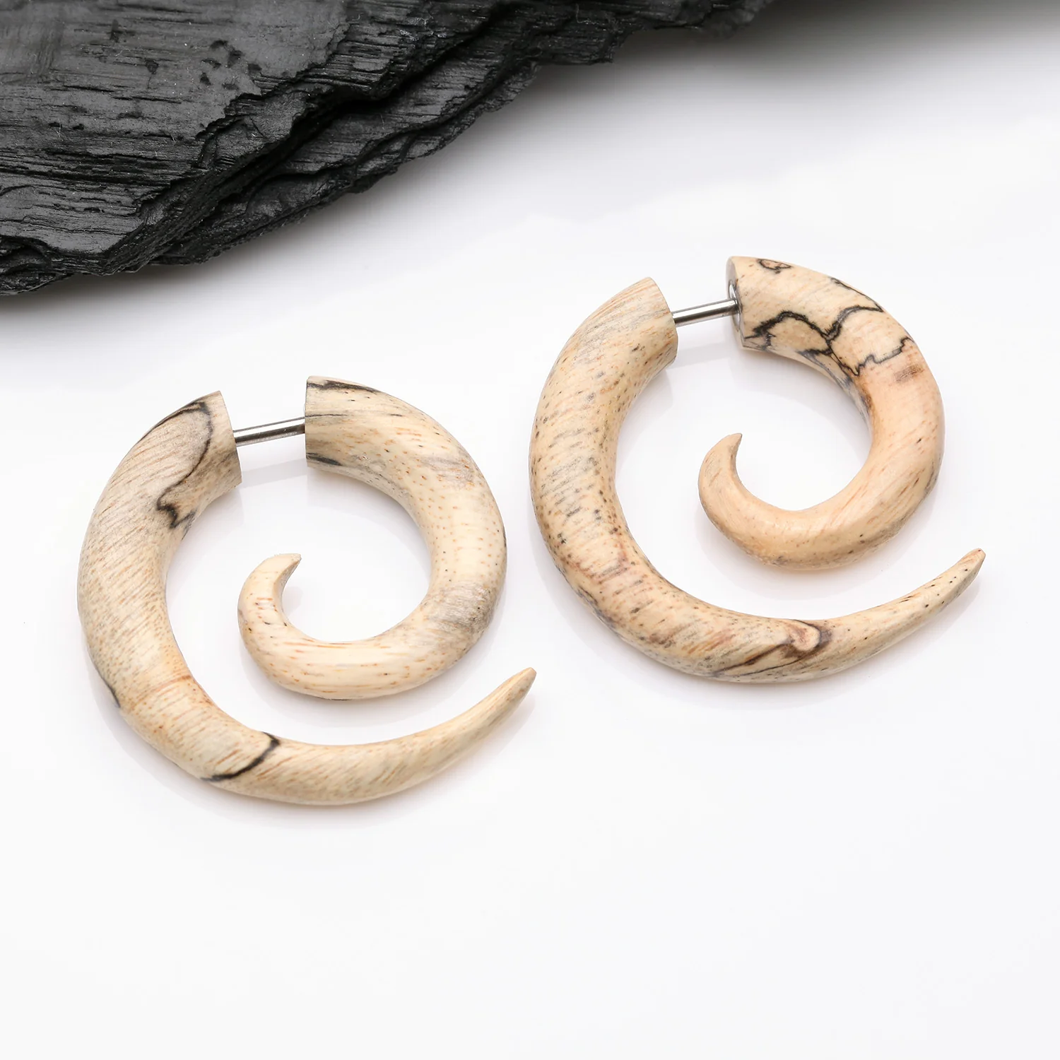 A Pair of Old Tamarind Wood Fake Spiral Hanger Earring - Image 2