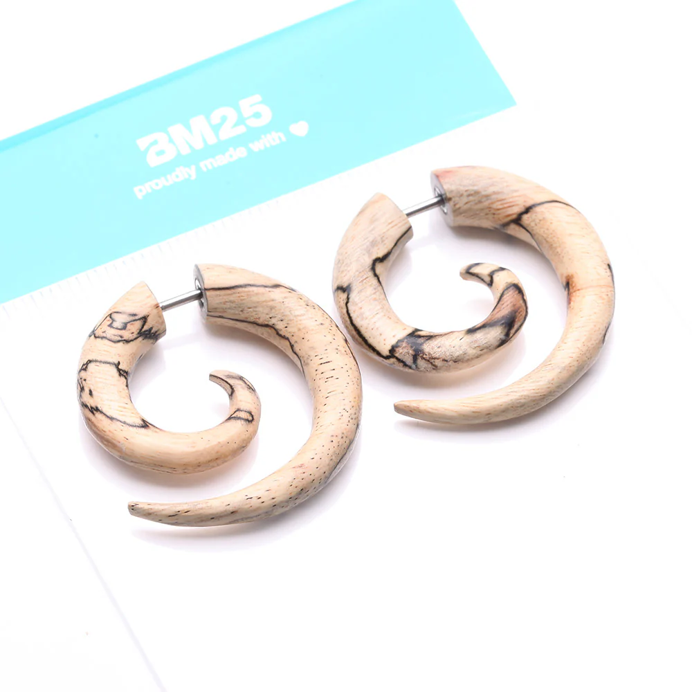 A Pair of Old Tamarind Wood Fake Spiral Hanger Earring - Image 5
