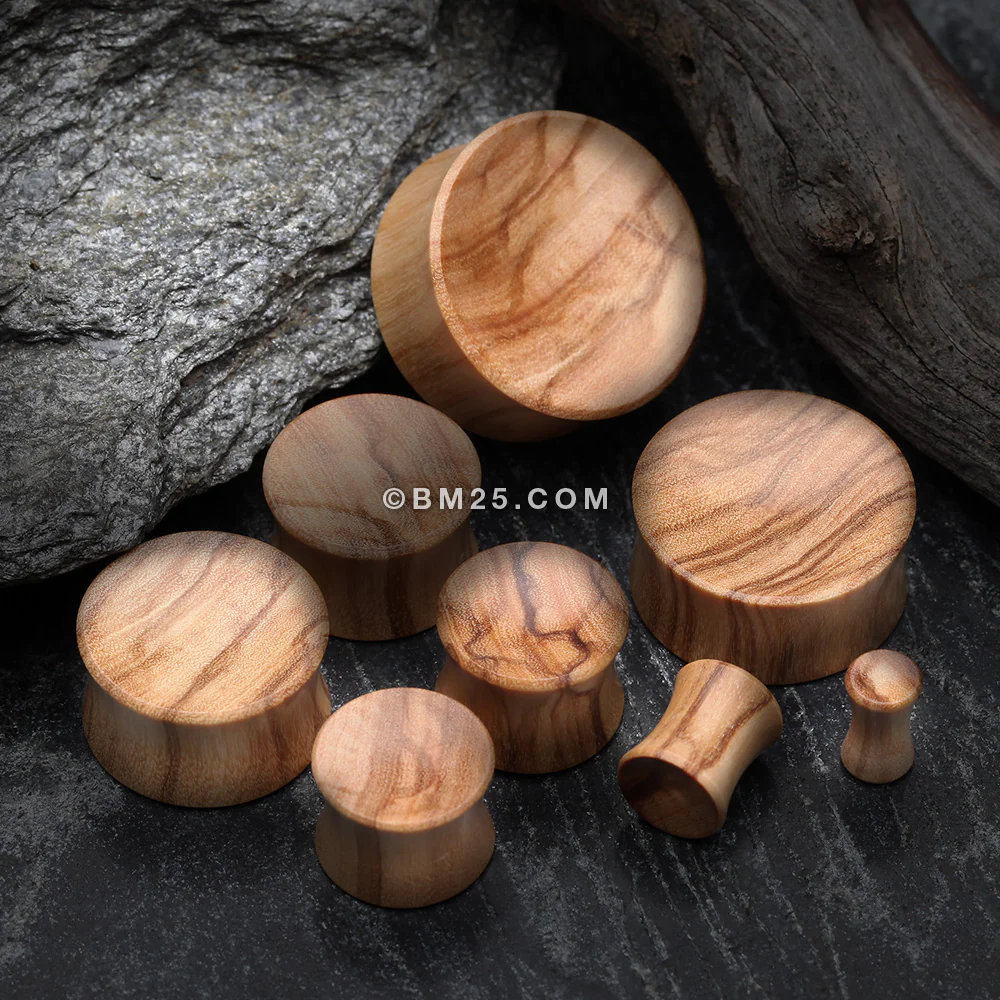 A Pair of Olive Wood Concave Organic Double Flared Plug - Image 3