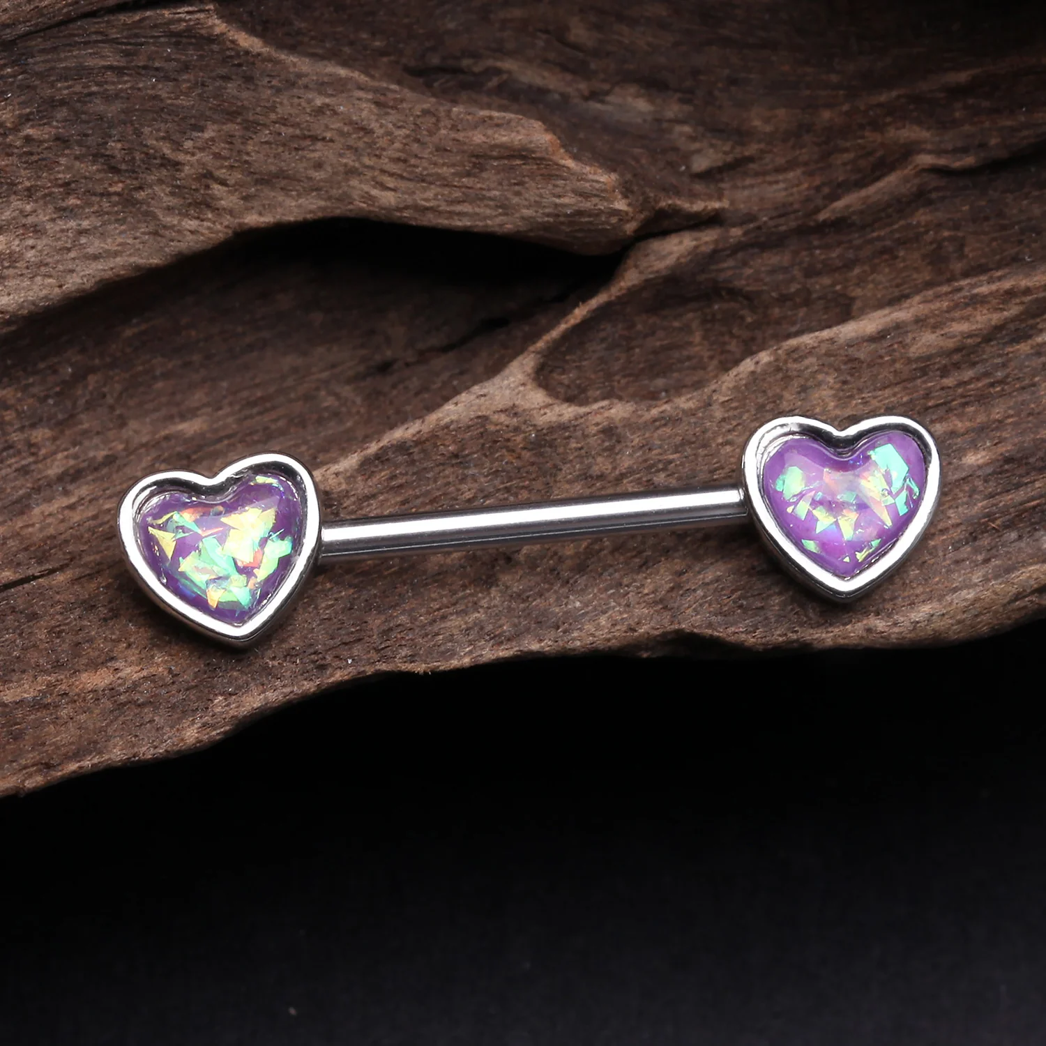 A Pair of Opalescent Heart Sparkle Nipple Barbell - Image 2