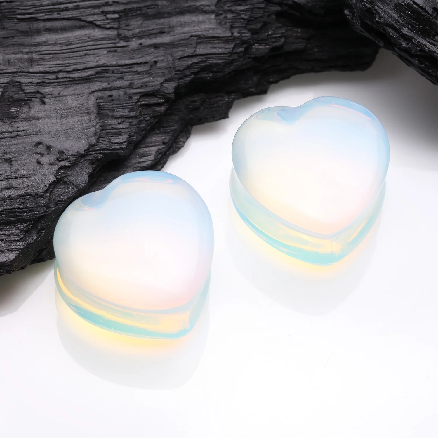 A Pair of Opalite Heart Stone Double Flared Plug - Image 2