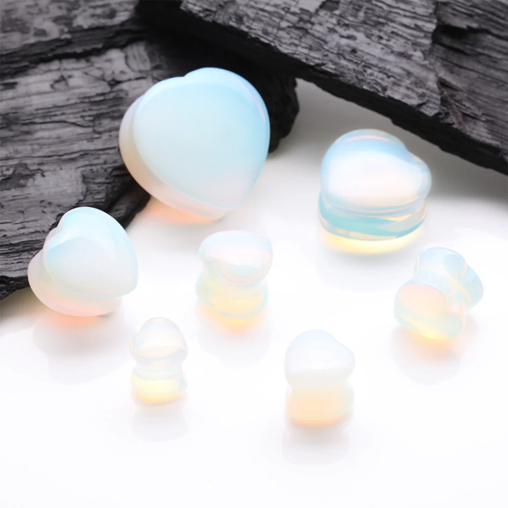 A Pair of Opalite Heart Stone Double Flared Plug - Image 3