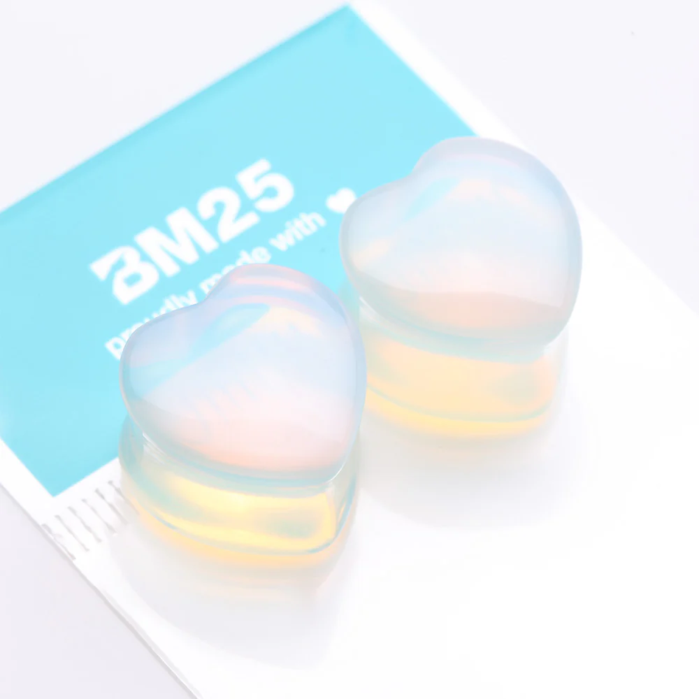 A Pair of Opalite Heart Stone Double Flared Plug - Image 4