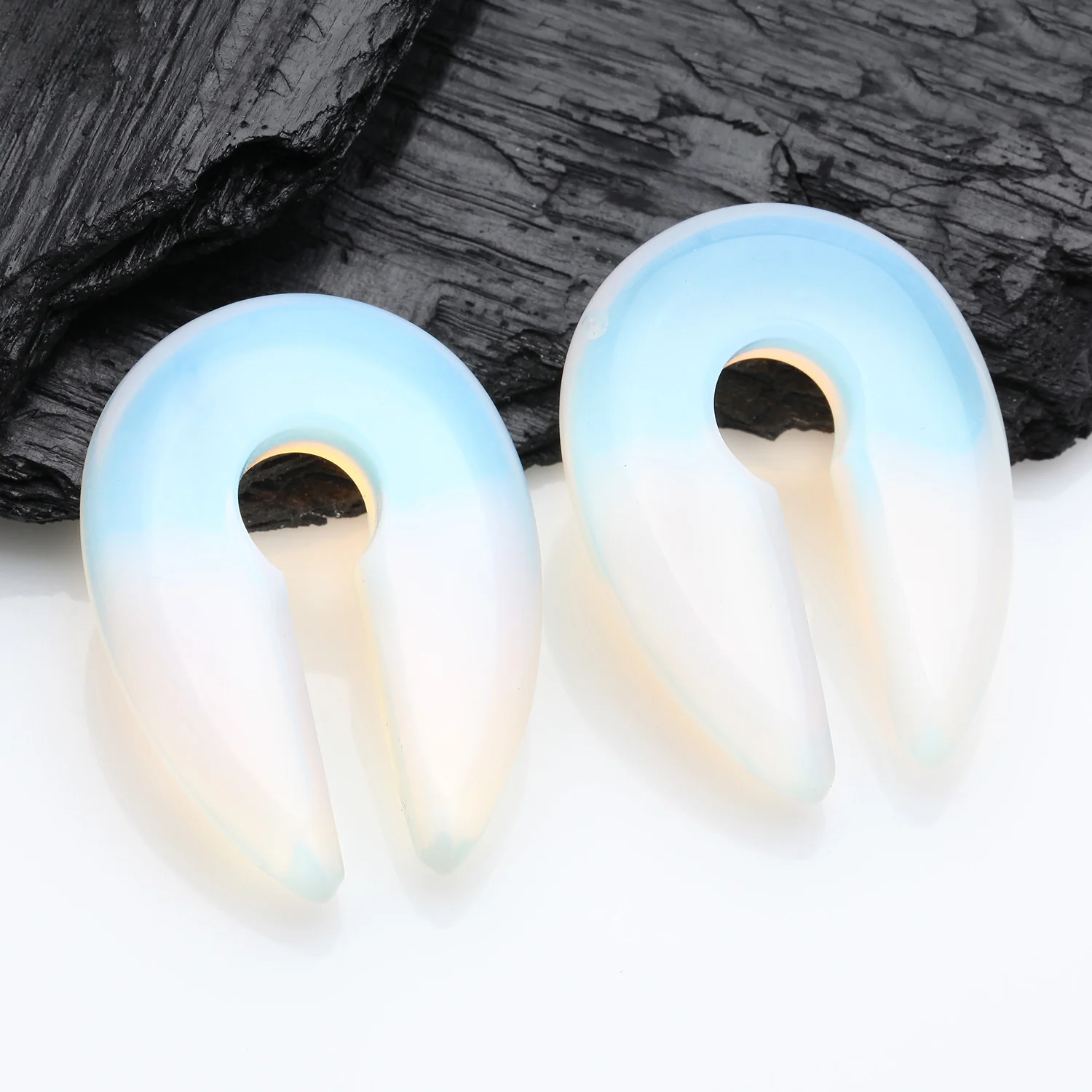 A Pair of Opalite Stone Keyhole Ear Weight Gauge Hanger - Image 2