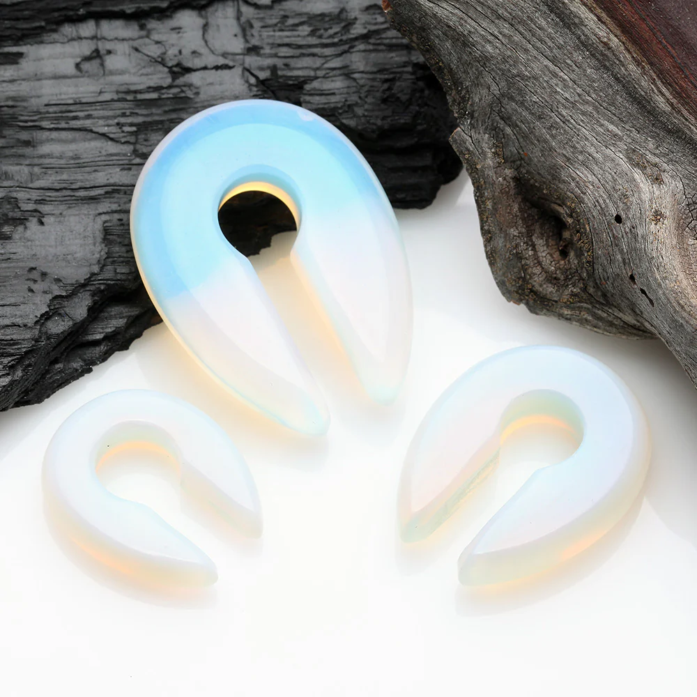 A Pair of Opalite Stone Keyhole Ear Weight Gauge Hanger - Image 3