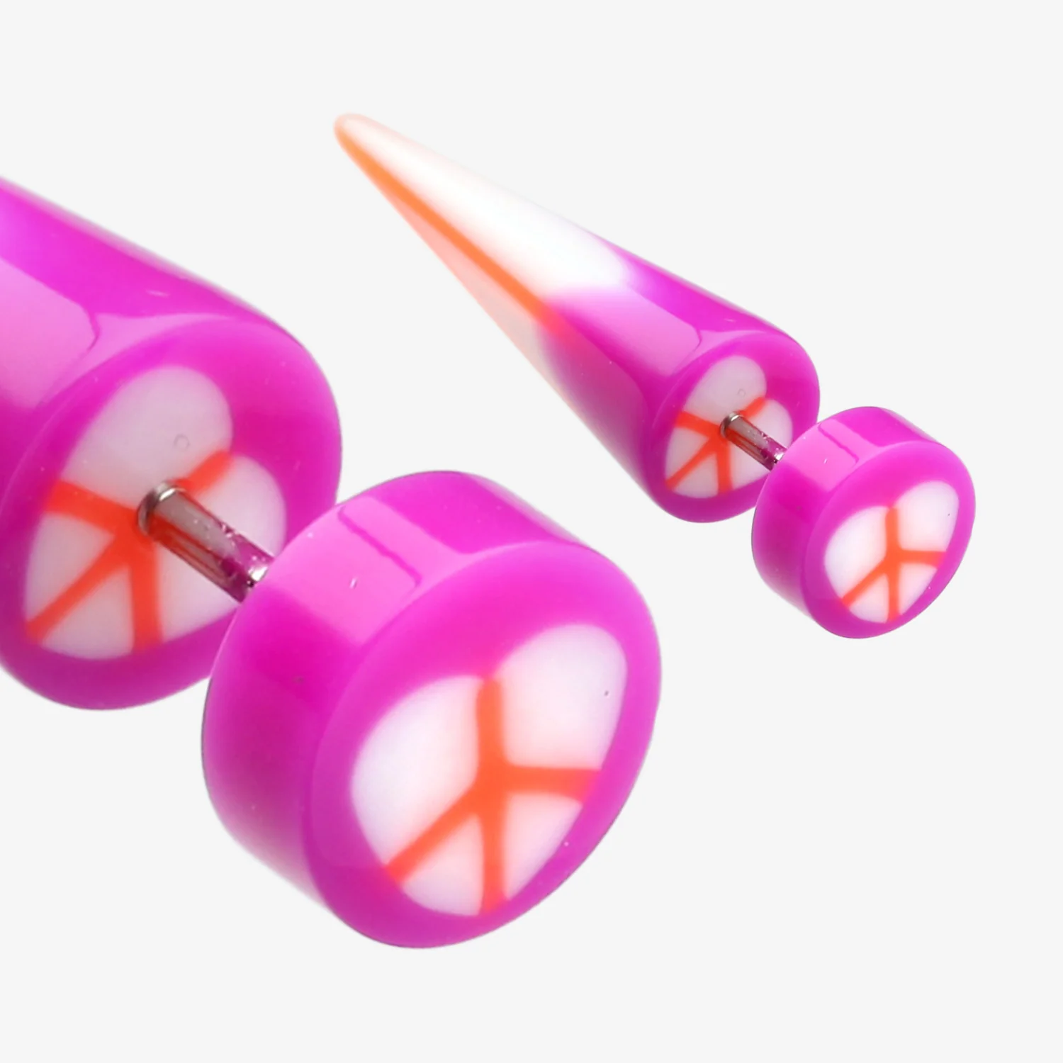 A Pair of Peace Heart UV Acrylic Faux Taper Earring* - Image 2