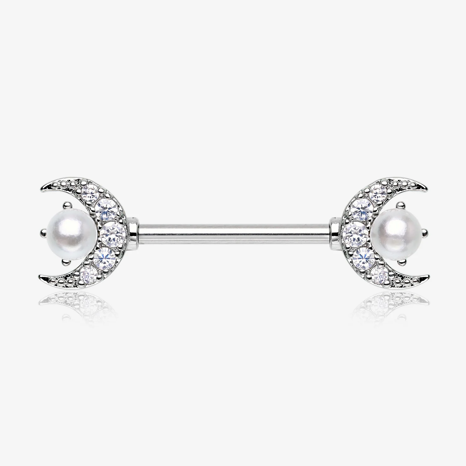 A Pair of Pearlescent Crescent Moon Sparkle Nipple Barbell