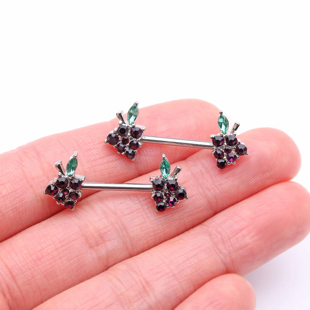 A Pair of Plump Grape Sparkle Fruit Nipple Barbell - Image 3