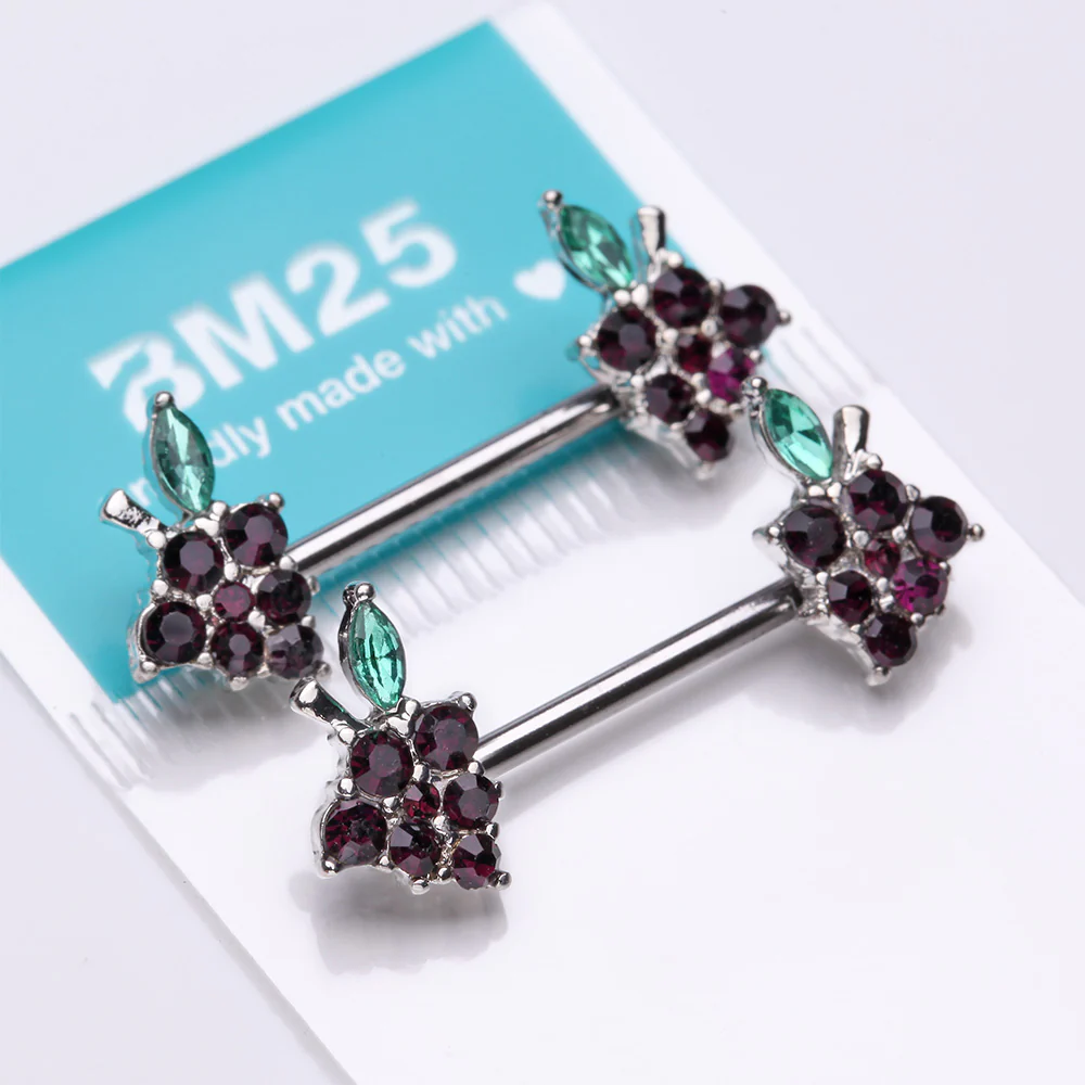 A Pair of Plump Grape Sparkle Fruit Nipple Barbell - Image 4