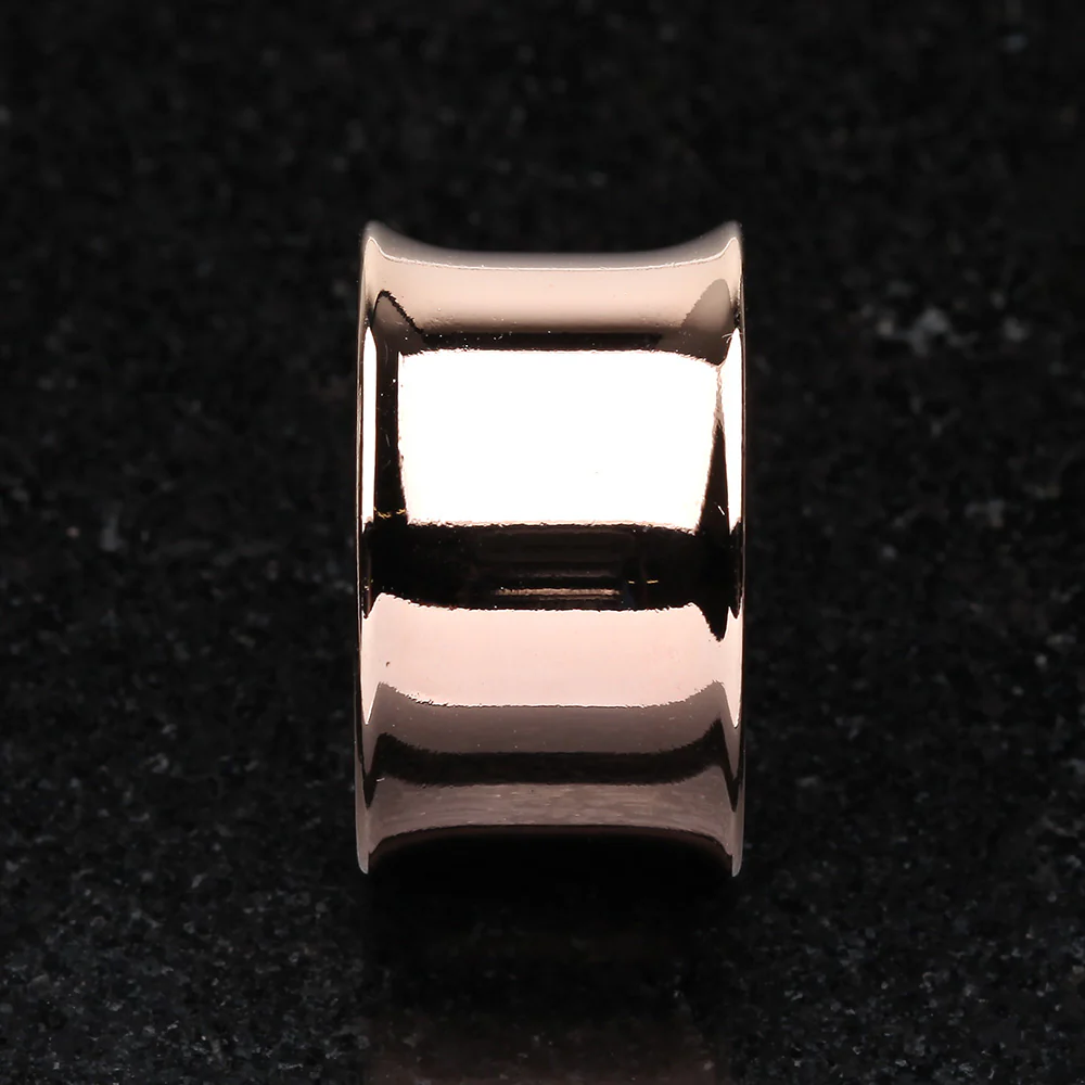 A Pair of Rose Gold PVD Steel Double Flared Ear Gauge Flesh Tunnel Plug - Image 3
