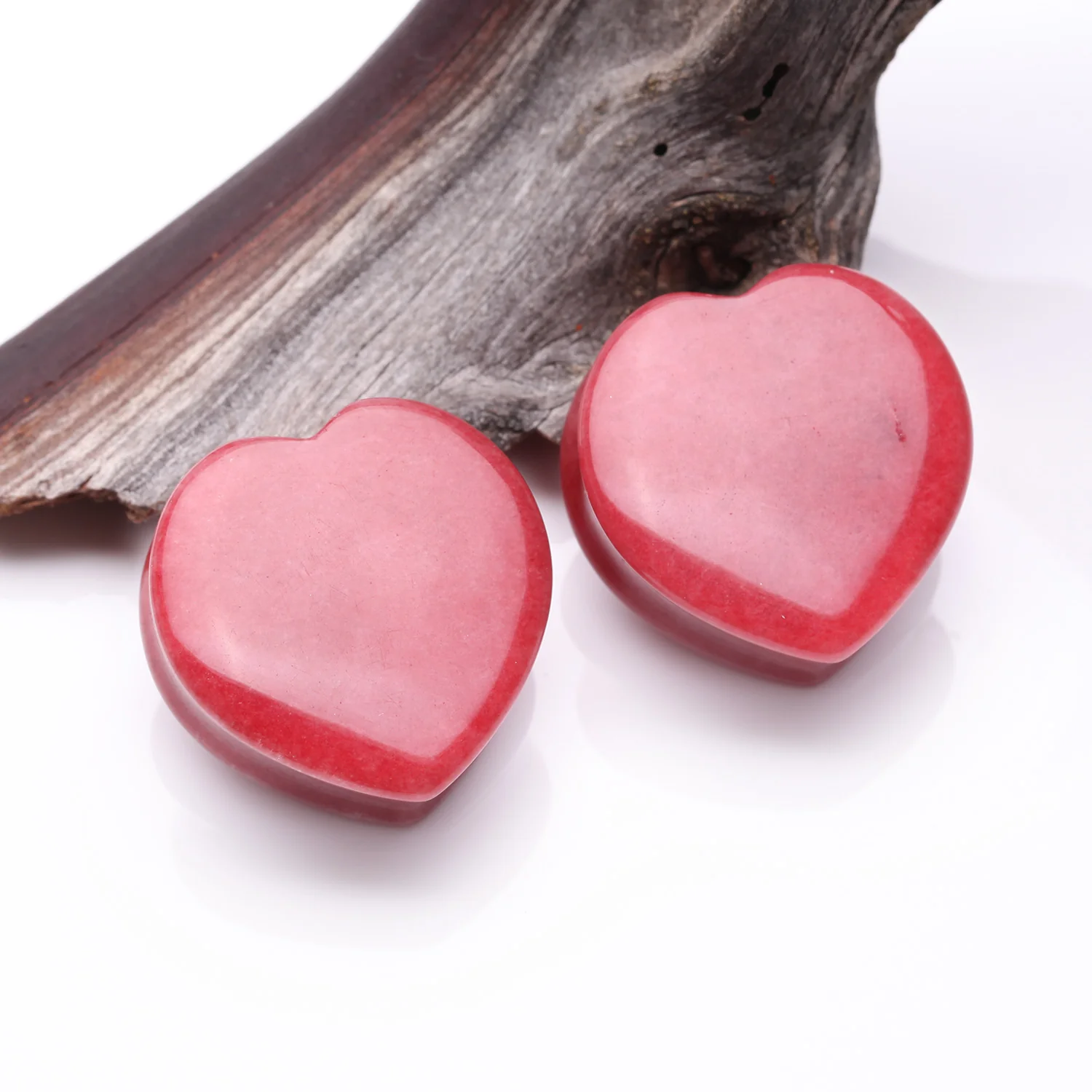 A Pair of Red Jade Heart Stone Double Flared Plug - Image 2