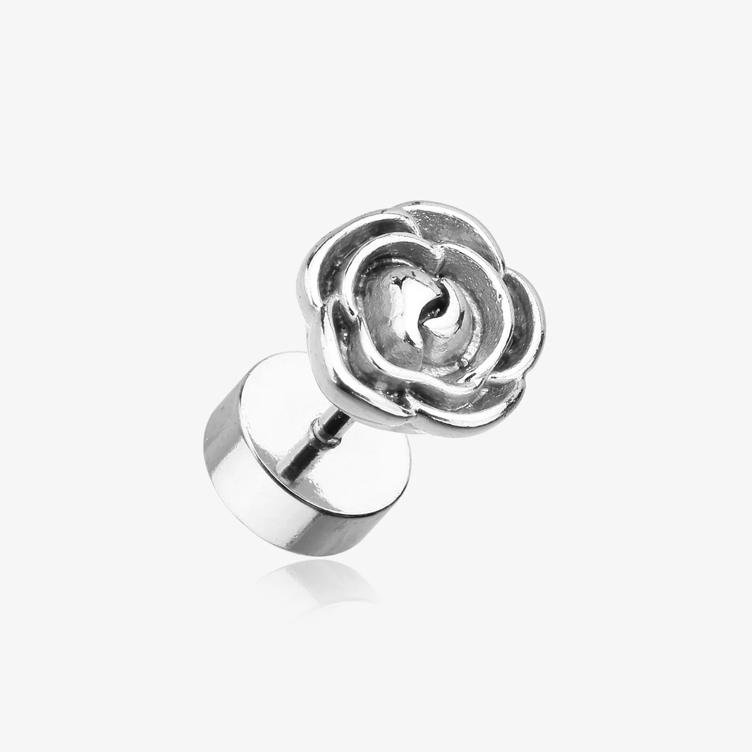 A Pair of Rose Blossom Steel Fake Plug Earring