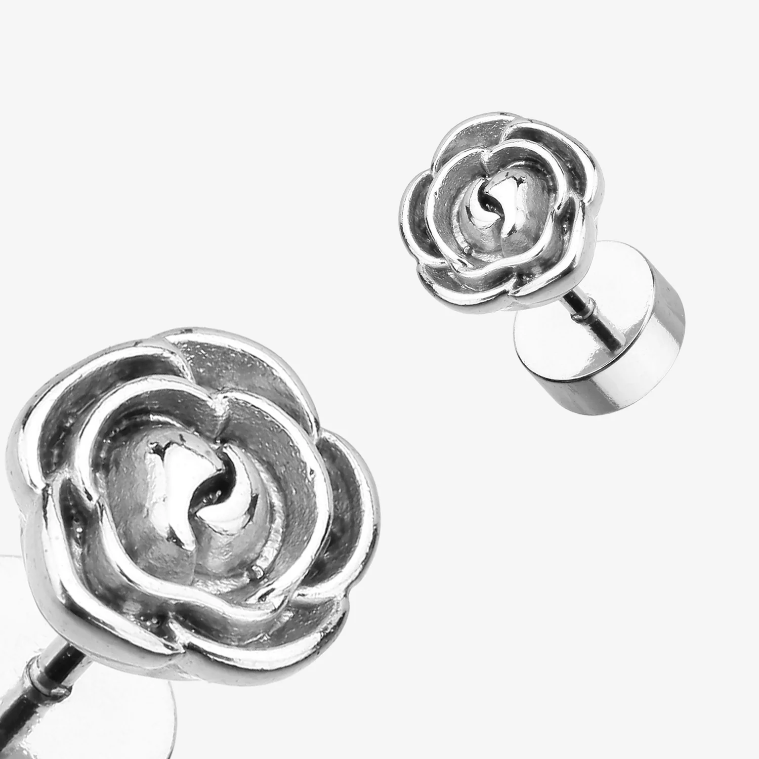 A Pair of Rose Blossom Steel Fake Plug Earring - Image 2