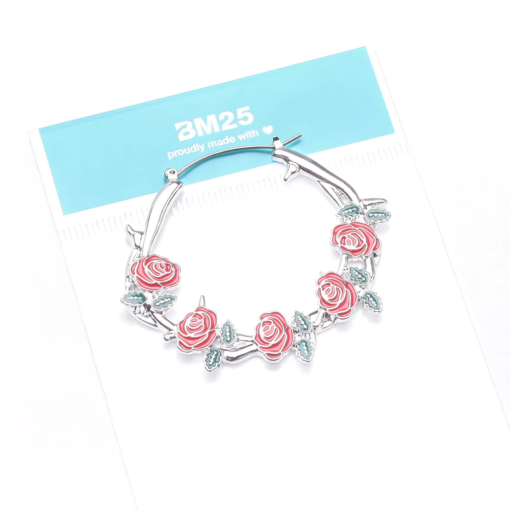 A Pair of Rose Garden Tattoo Art Plug Hoop Earring - Image 4