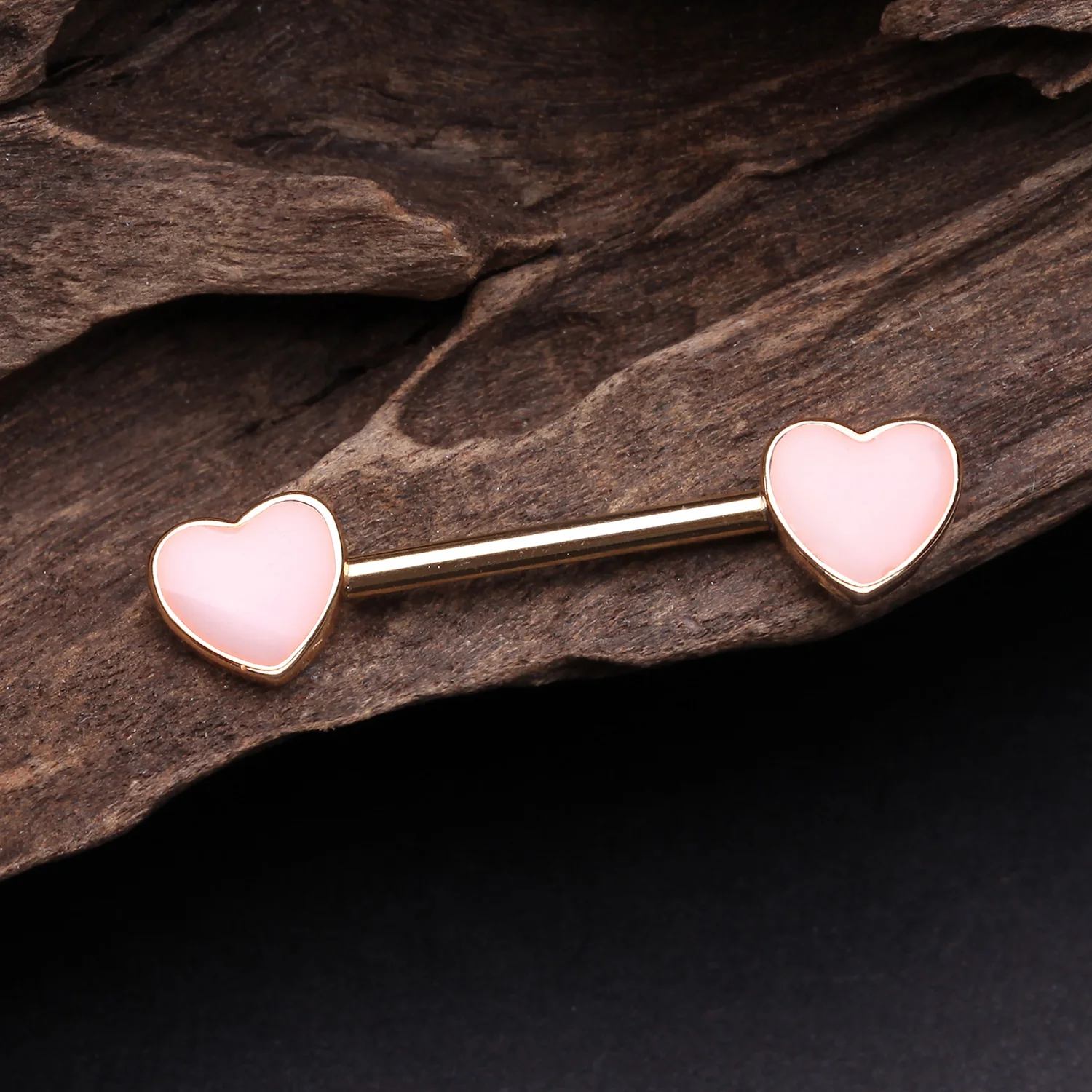 A Pair of Rose Gold Adorable Pink Heart Nipple Barbell - Image 2