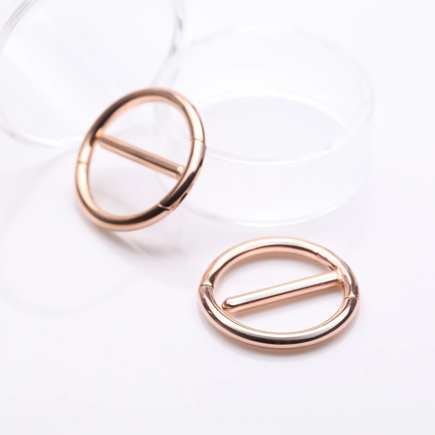 A Pair of Rose Gold Dual Hinged Classic Hoop Nipple Clicker - Image 2