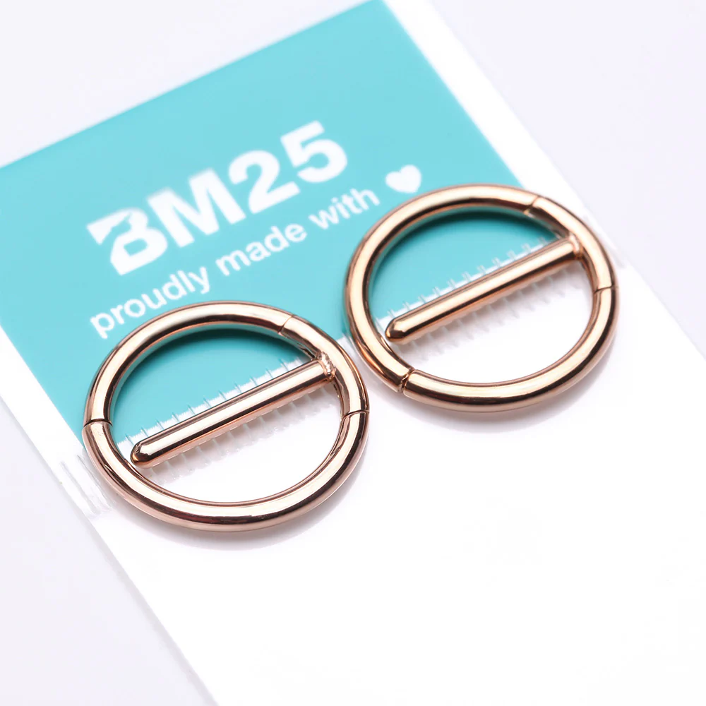 A Pair of Rose Gold Dual Hinged Classic Hoop Nipple Clicker - Image 4
