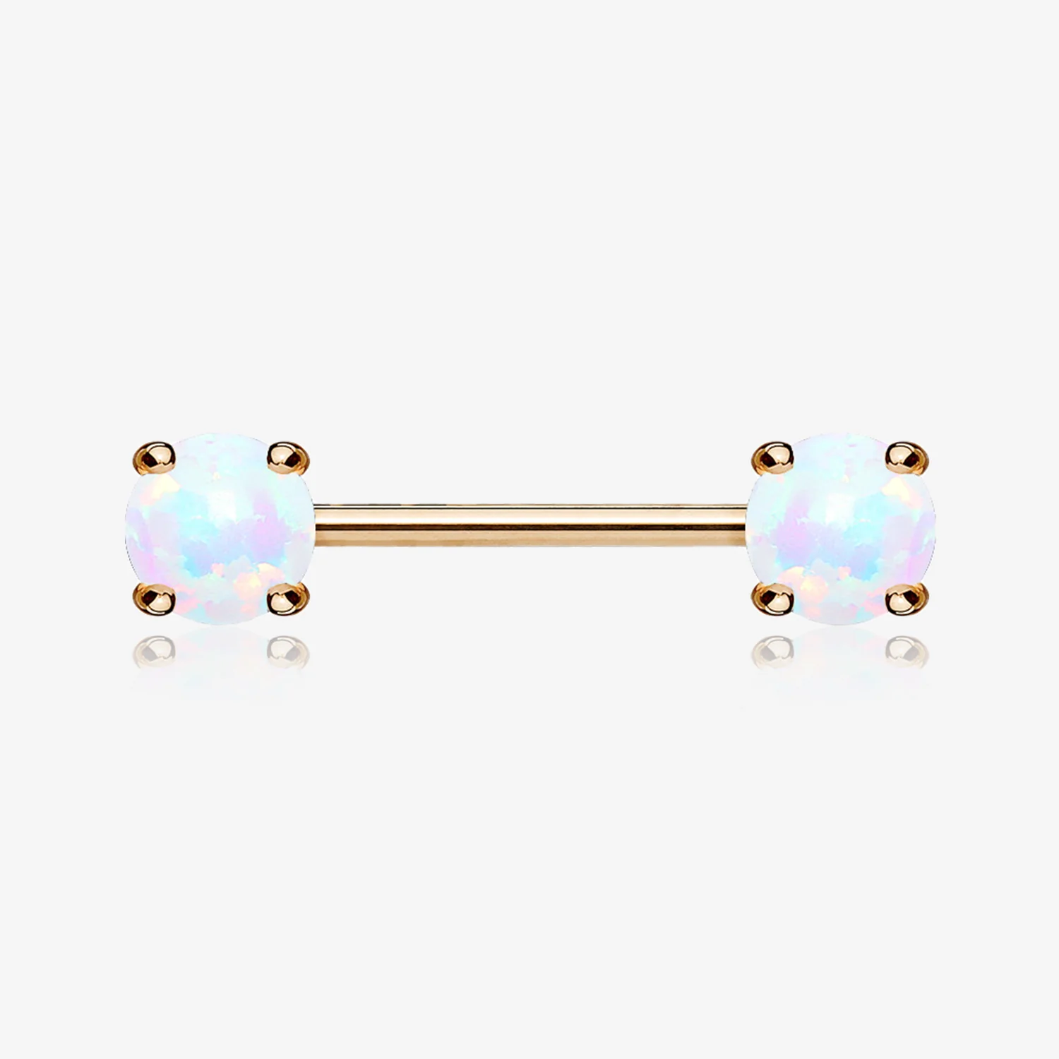 A Pair of Rose Gold Fire Opal Prong Set Sparkle Nipple Barbell