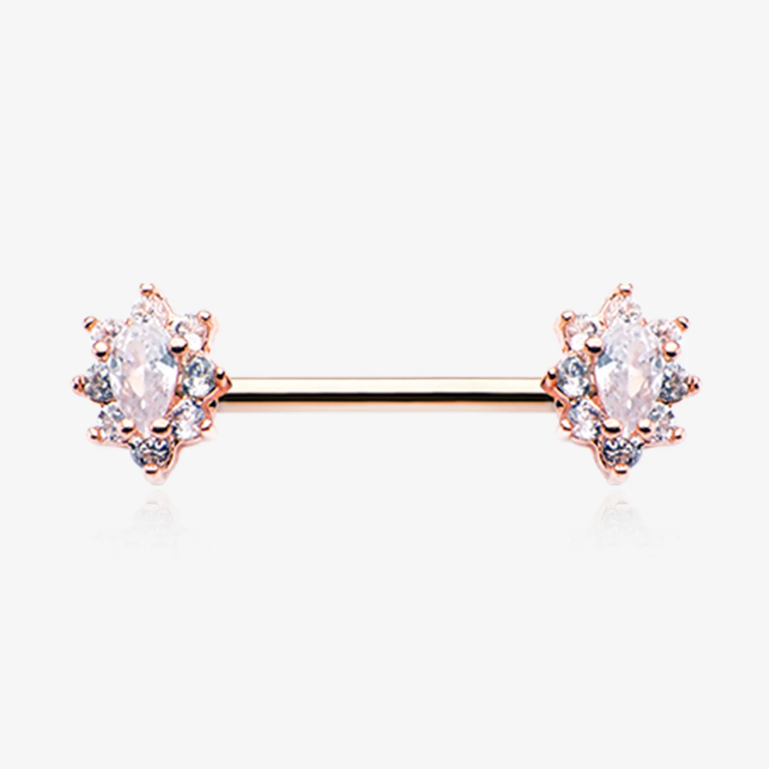 A Pair of Rose Gold Grand Luria Floral Sparkle Nipple Barbell