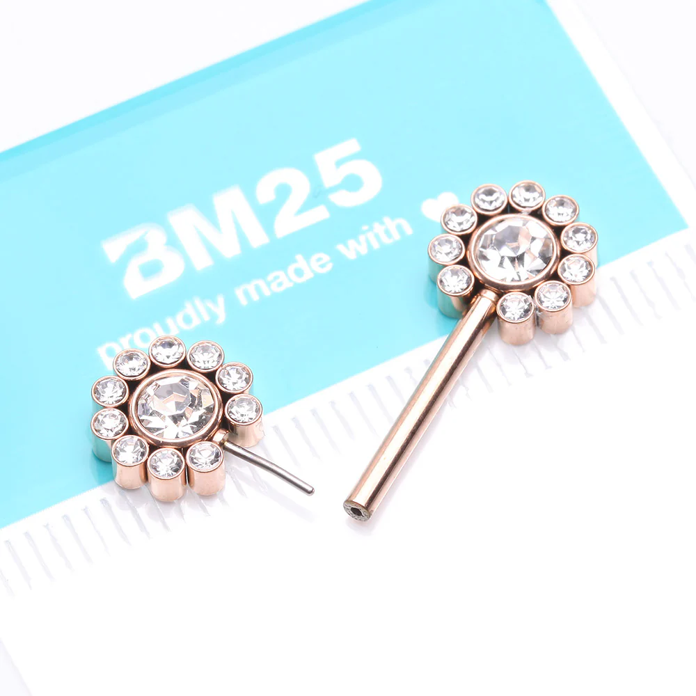 A Pair of Rose Gold Magnificent Floral Sparkle Threadless Nipple Barbell - Image 3