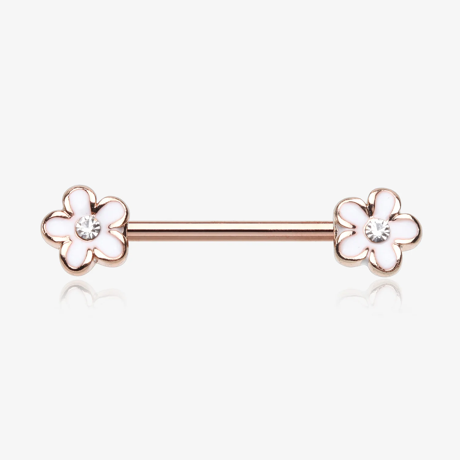 A Pair of Rose Gold Plumeria Flower Sparkle Nipple Barbell