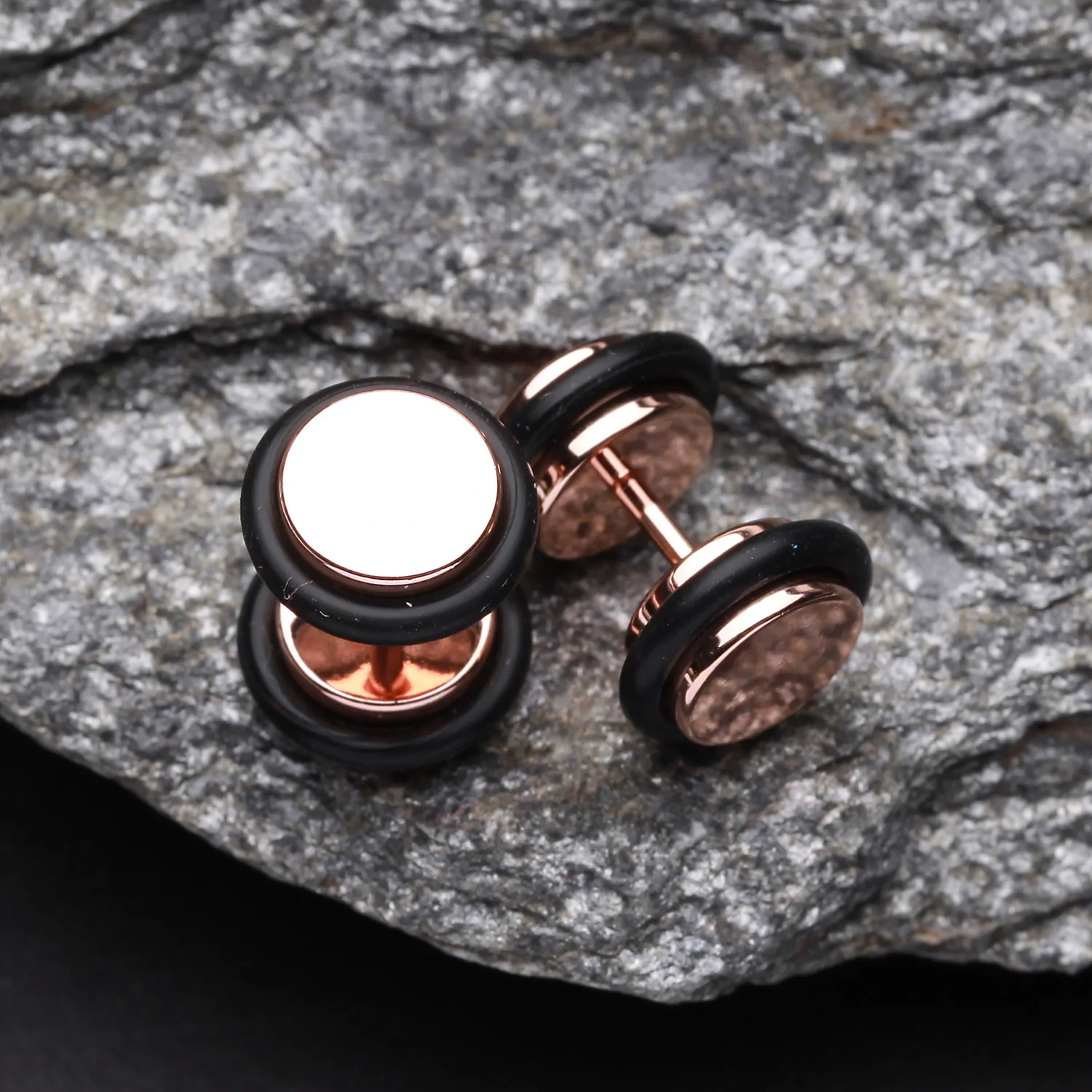 A Pair of Rose Gold PVD Basic Fake Plug with O-Rings - Image 2
