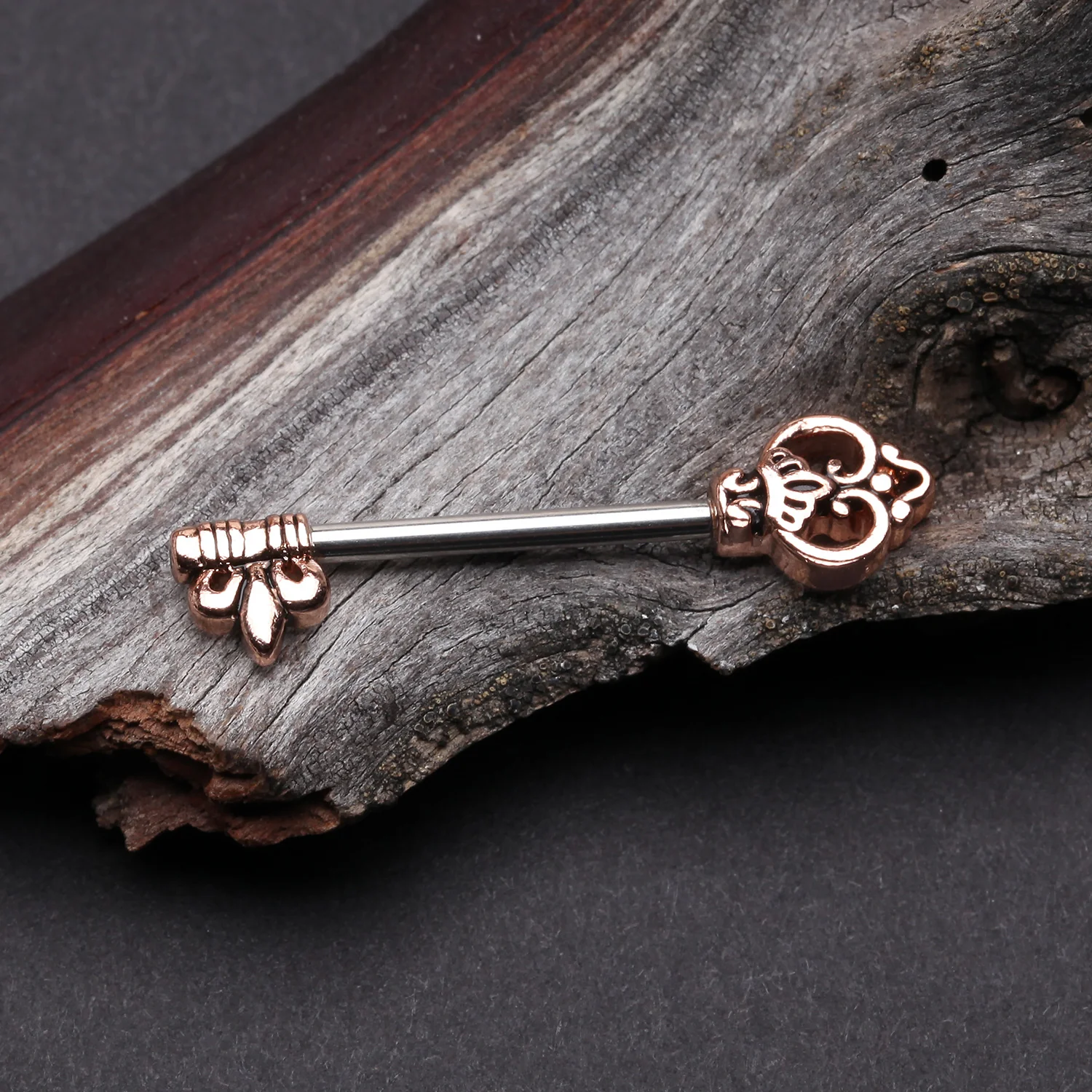 A Pair of Rose Gold Royal Antique Key Nipple Barbell - Image 2