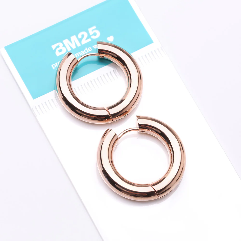 A Pair of Rose Gold Simple Hinged Huggie Hoop Steel Earring - Image 5