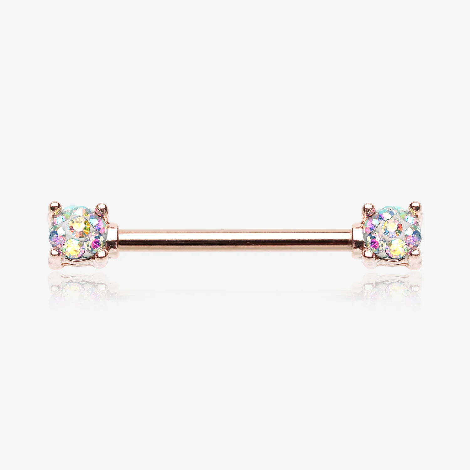 A Pair of Rose Gold Sprinkle Dot Multi-Gem Sparkle Prong Set Nipple Barbell