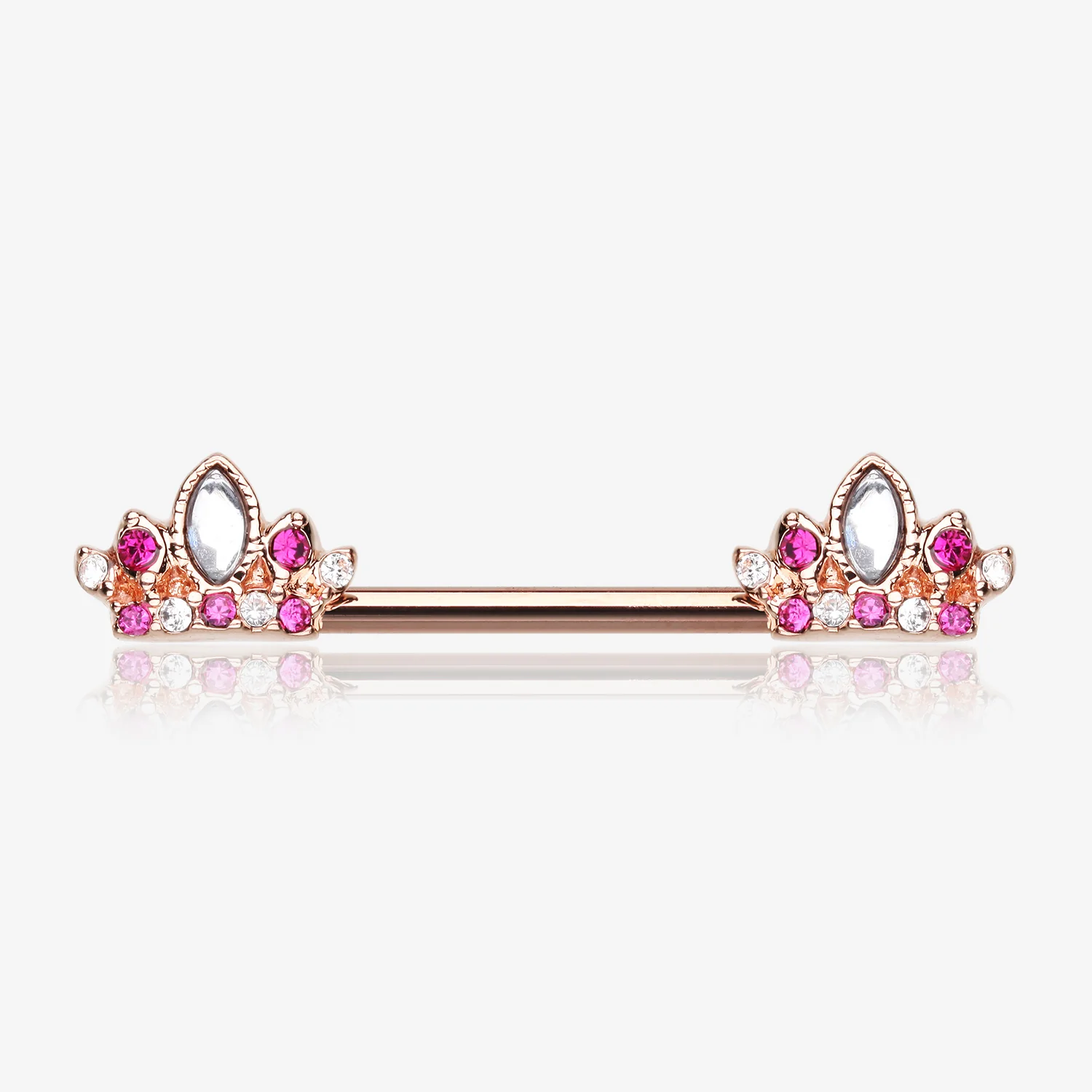 A Pair of Rose Gold Tiara Crown Sparkle Nipple Barbell