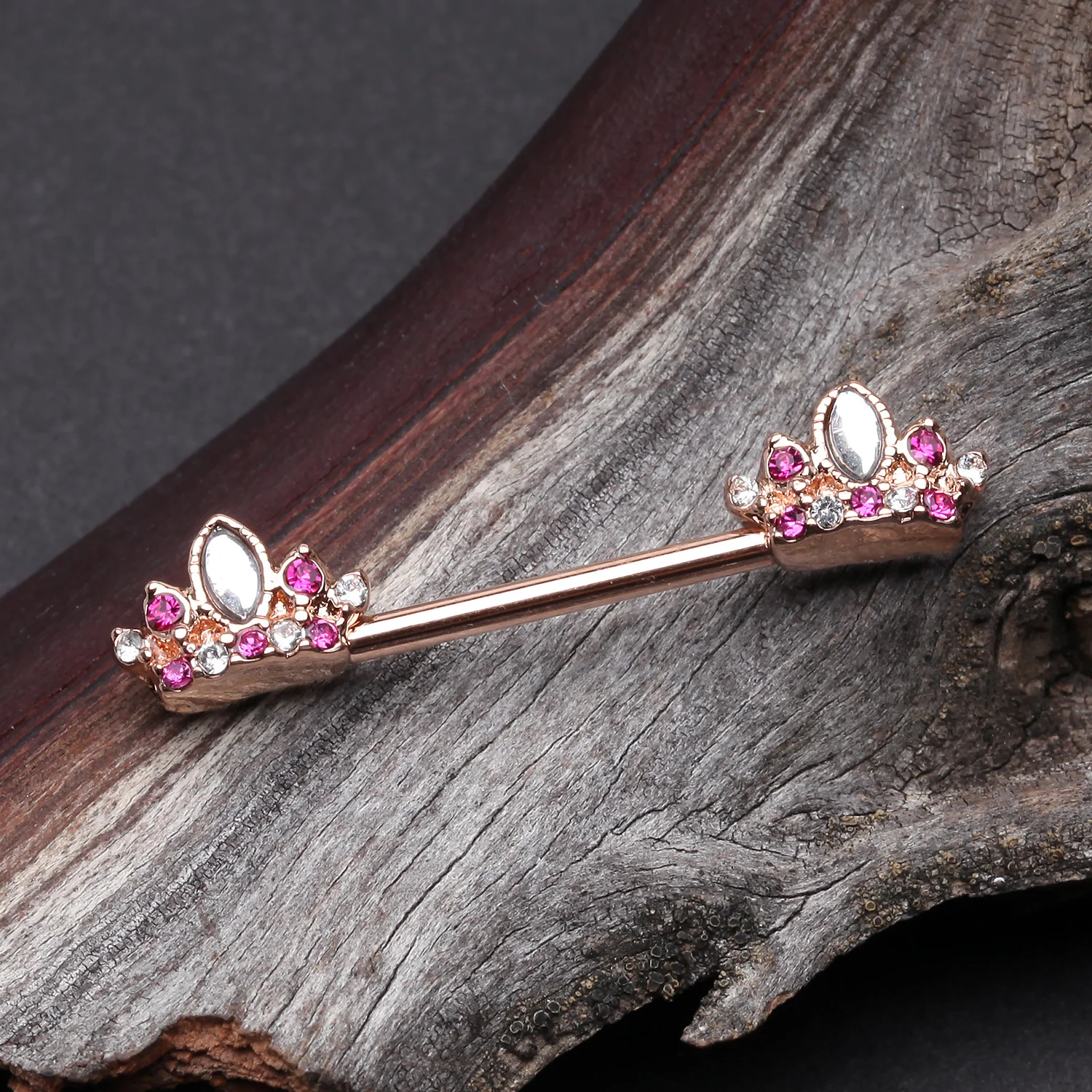 A Pair of Rose Gold Tiara Crown Sparkle Nipple Barbell - Image 2