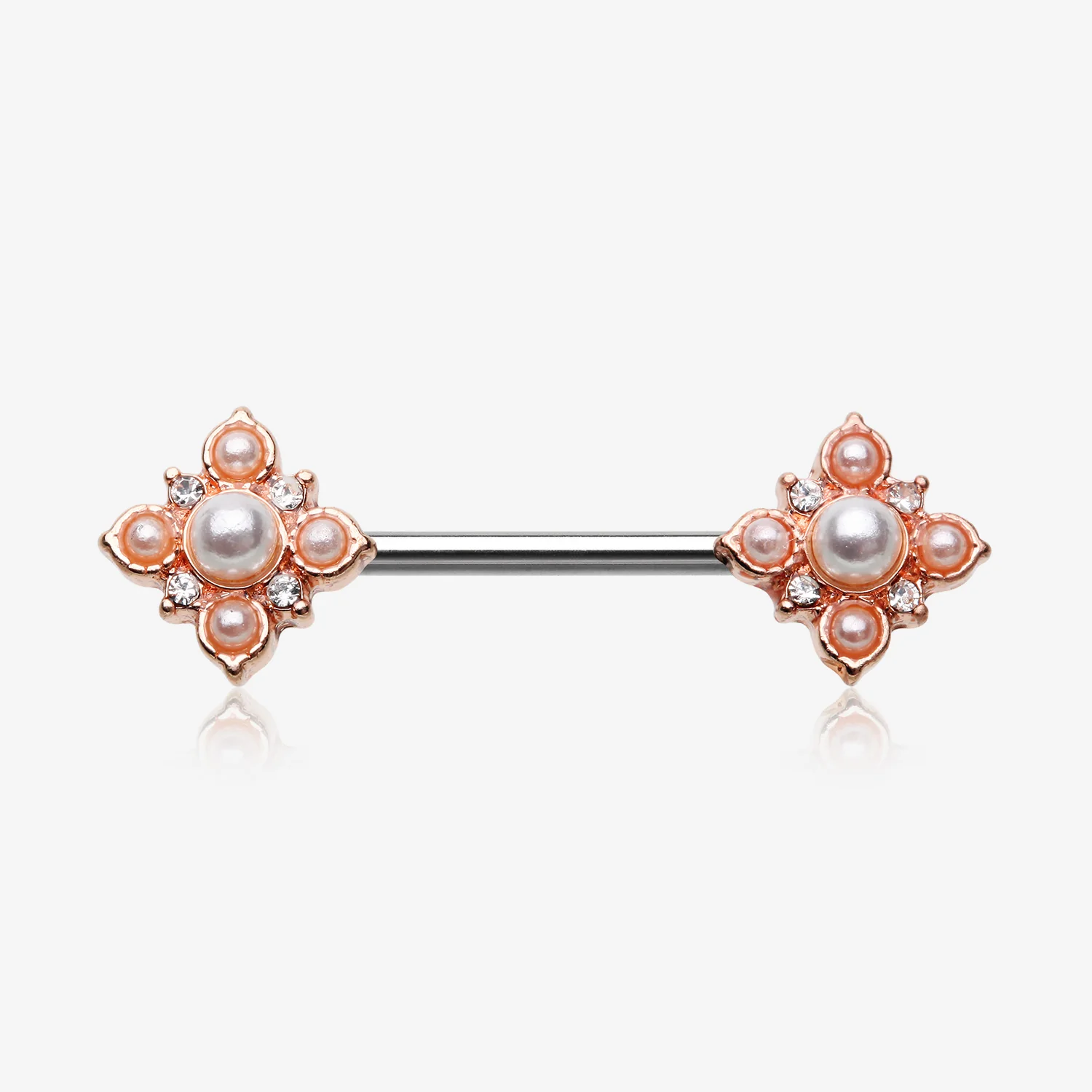 A Pair of Rose Gold Vintage Pearlescent Sparkle Floral Nipple Barbell