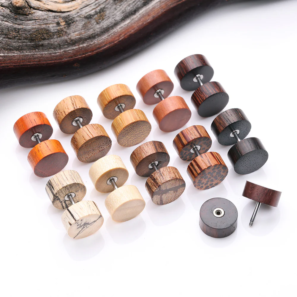 A Pair of Rosewood Fake Plug Earring - Image 3