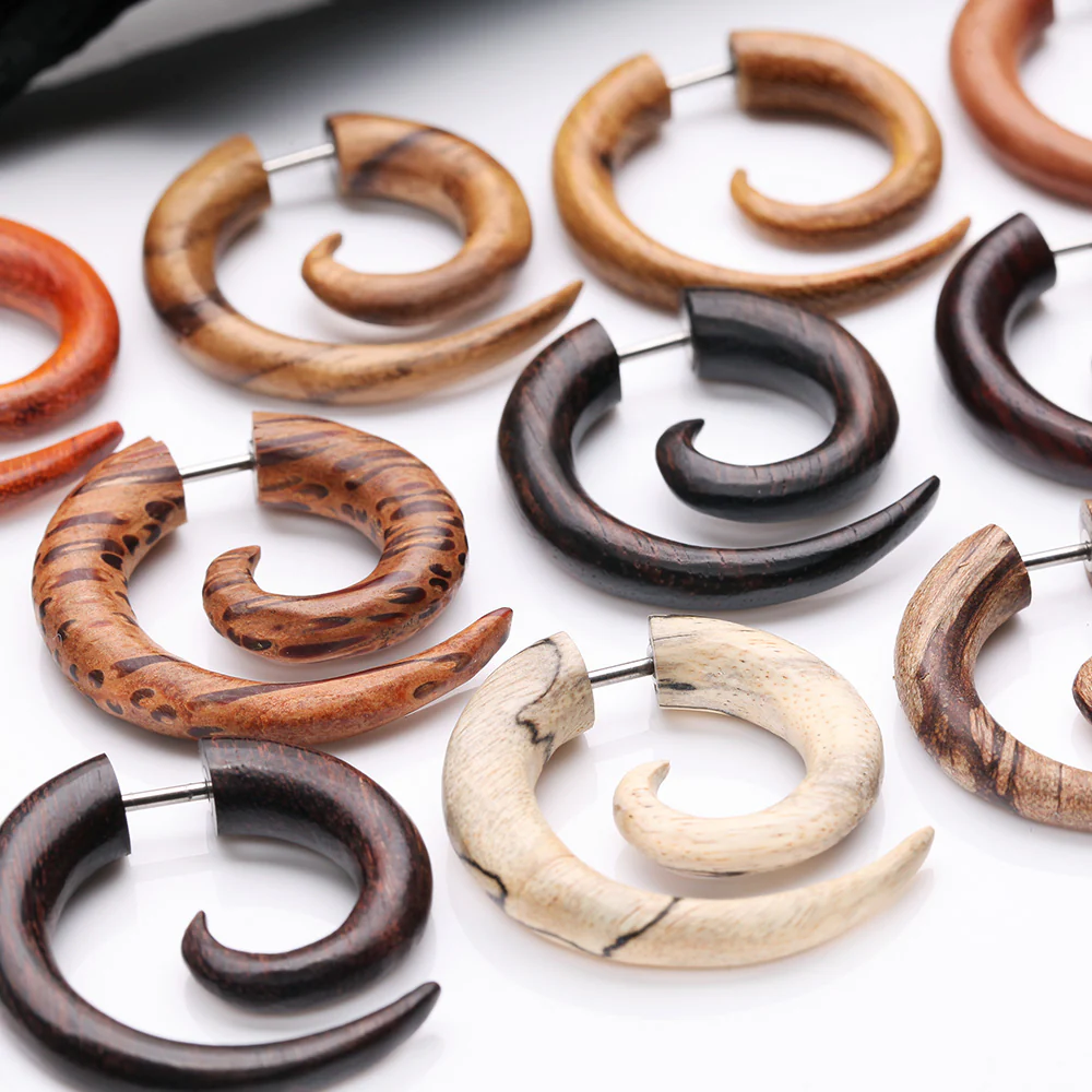 A Pair of Rosewood Fake Spiral Hanger Earring - Image 4