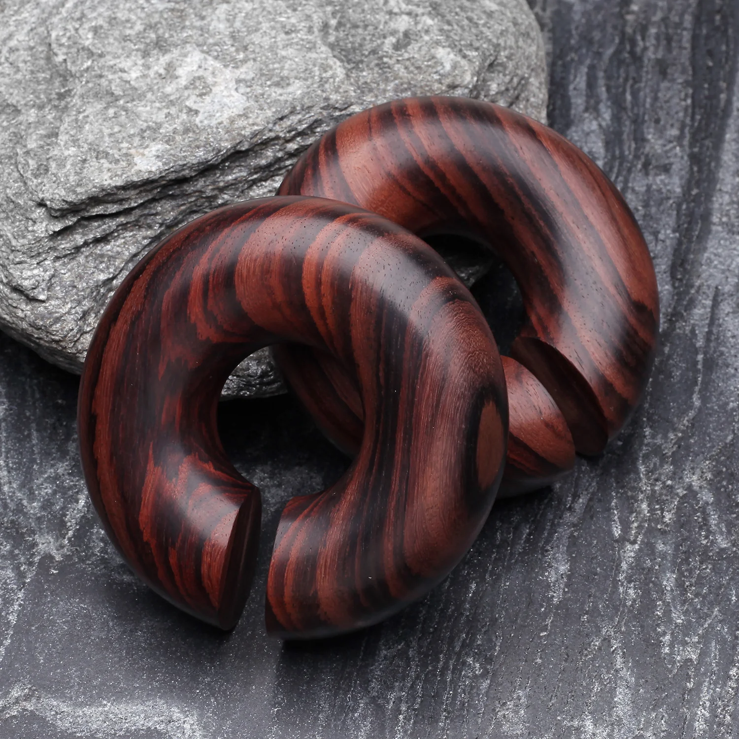 A Pair of Rosewood Hoop Hanger Plug - Image 2