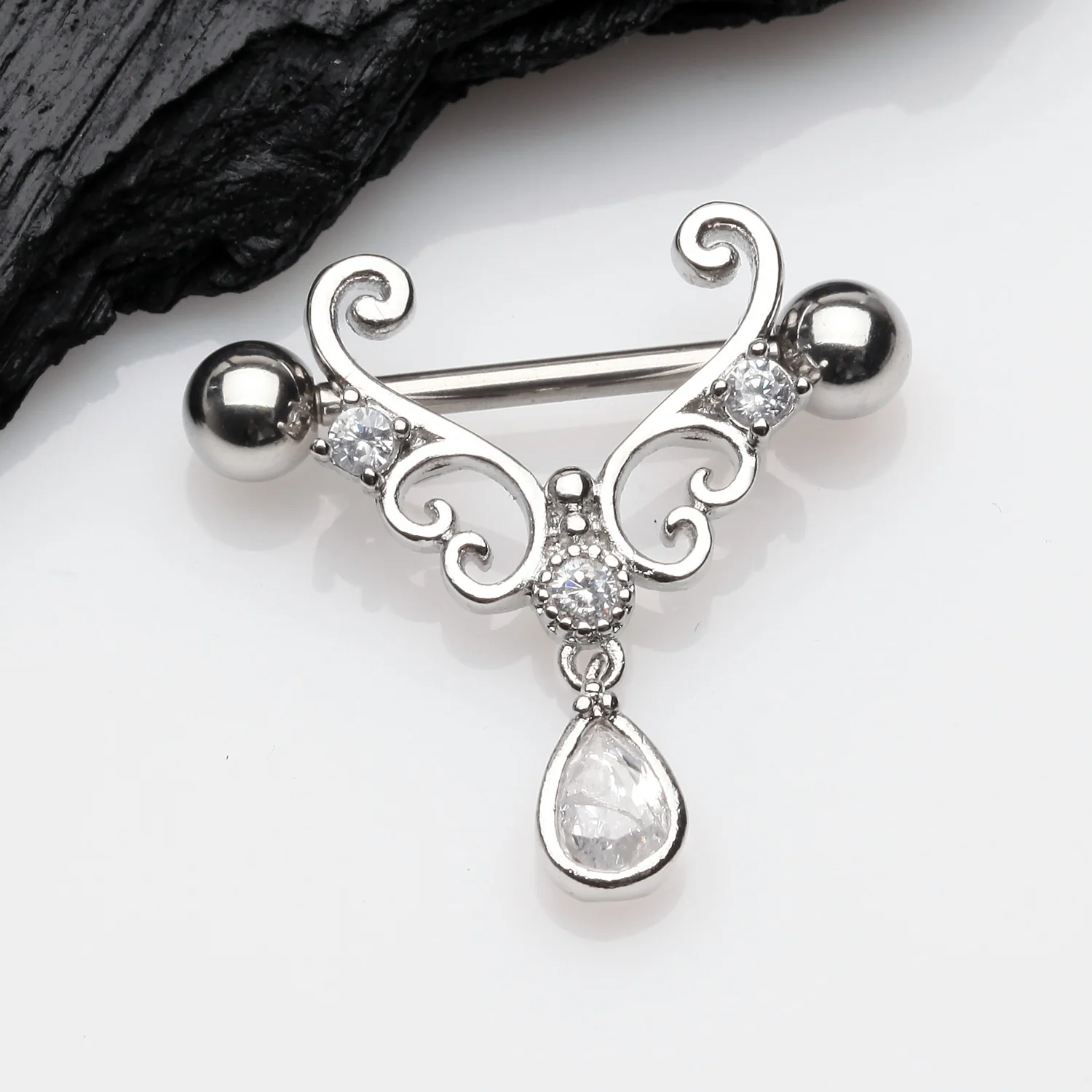 A Pair of Royal Heart Filigree Sparkle Dangle Nipple Shield - Image 2