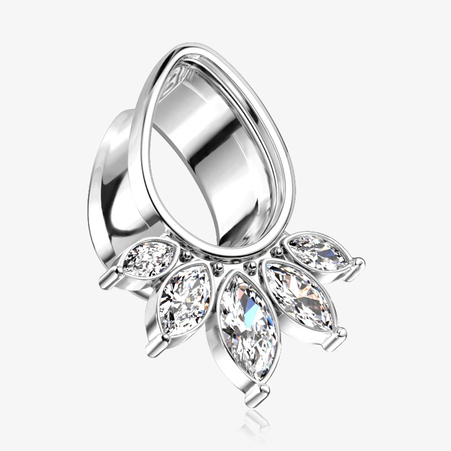 A Pair of Royal Marquise Floral Sparkle Teardrop Double Flared Tunnel Plug