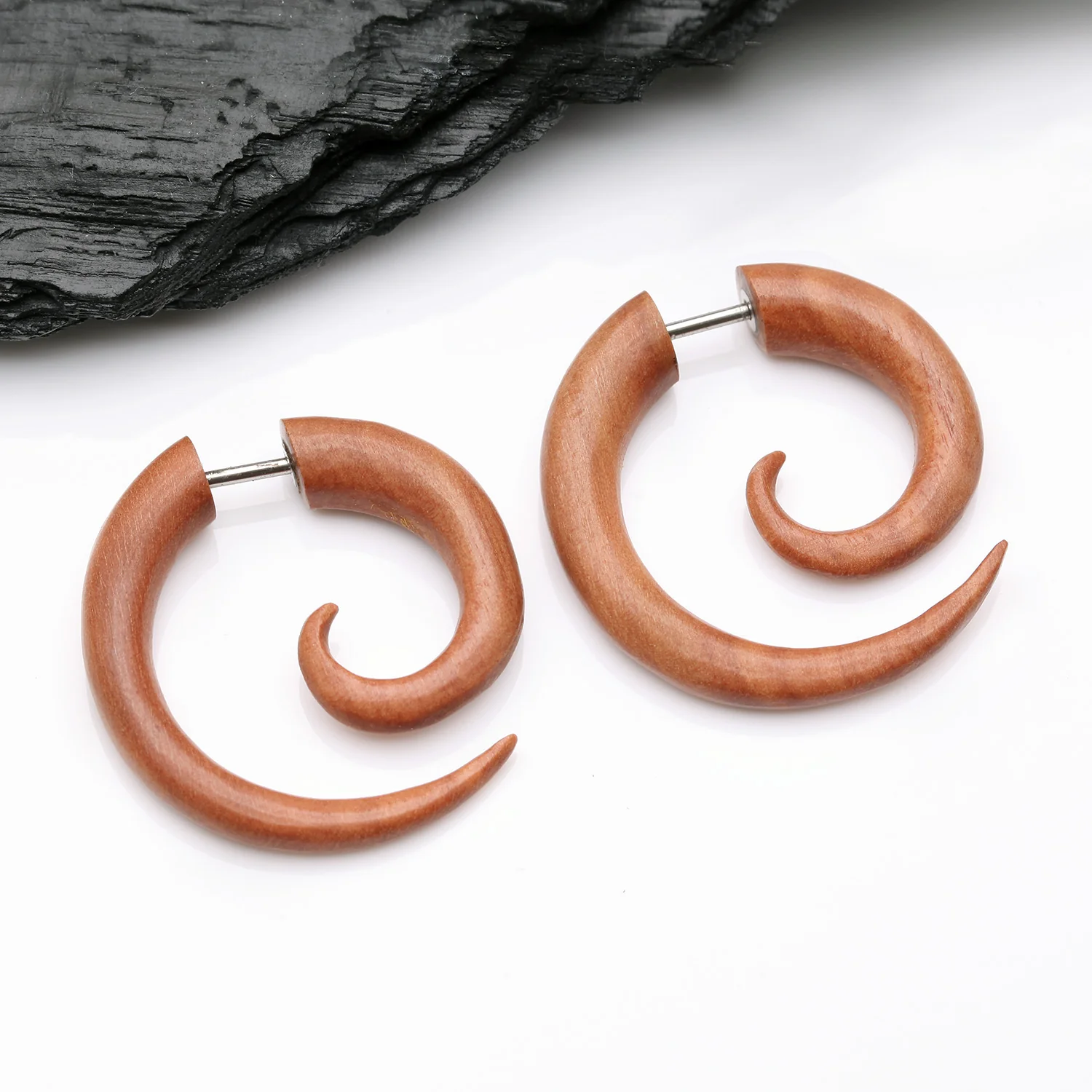 A Pair of Sabo Wood Fake Spiral Hanger Earring - Image 2