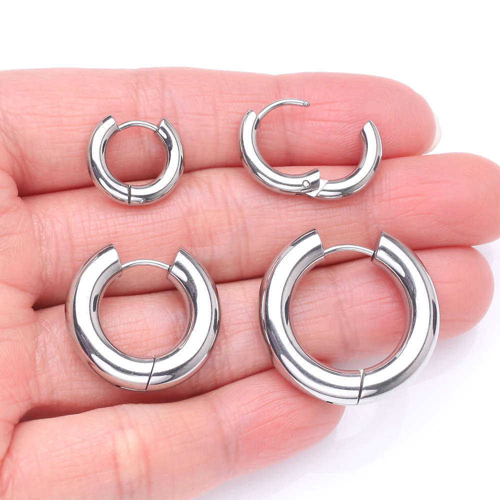 A Pair of Simple Hinged Huggie Hoop Steel Earring - Image 3