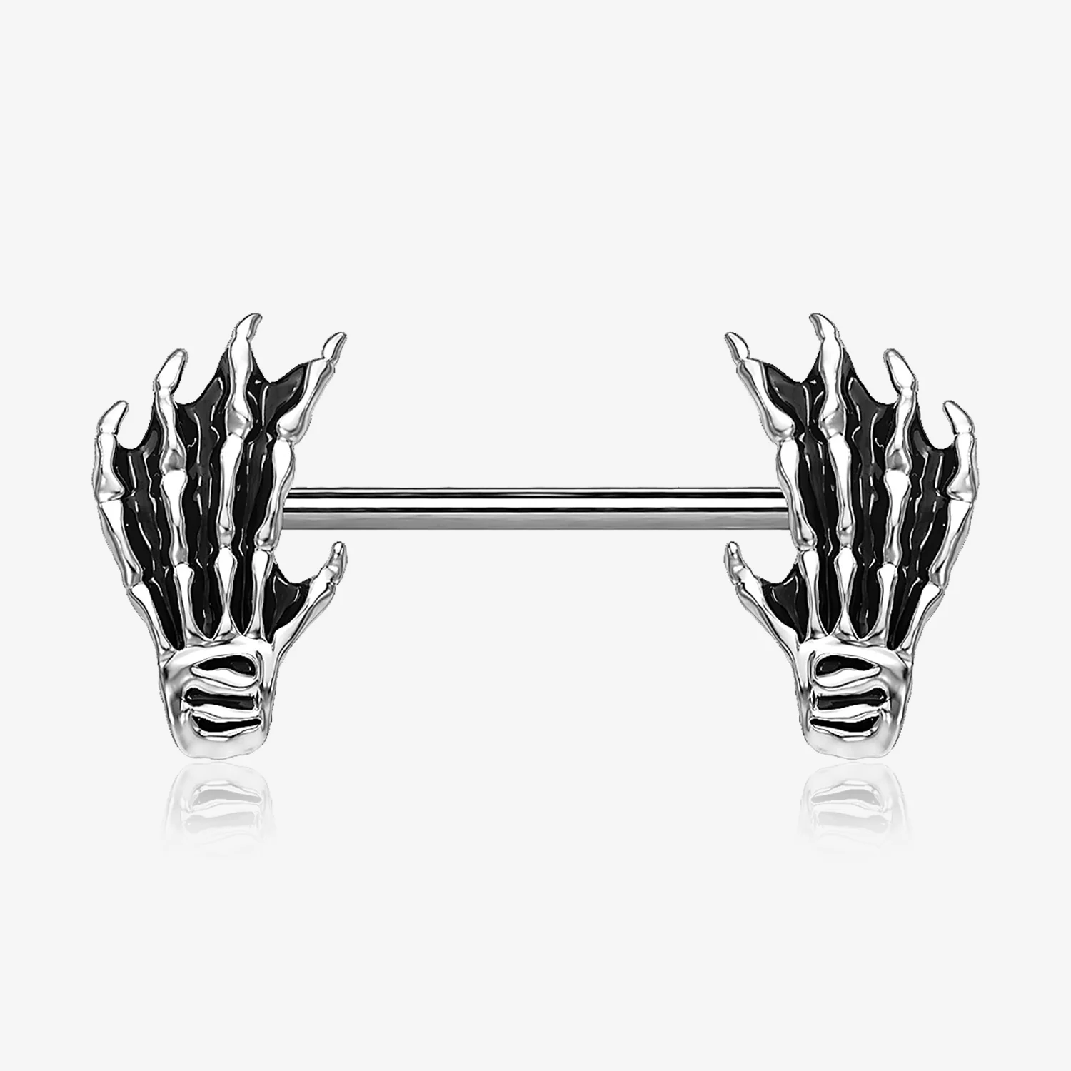 A Pair of Skeleton Hands of Death Steel Nipple Barbell