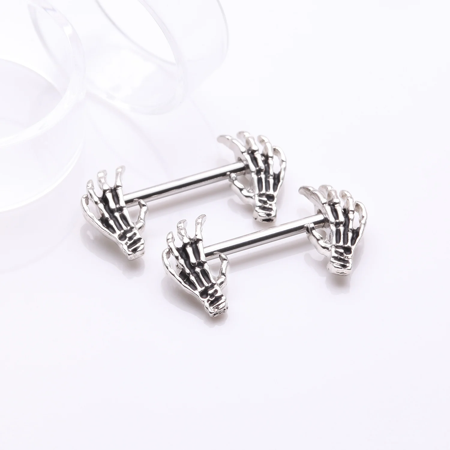 A Pair of Skeleton Hands of Death Steel Nipple Barbell - Image 2