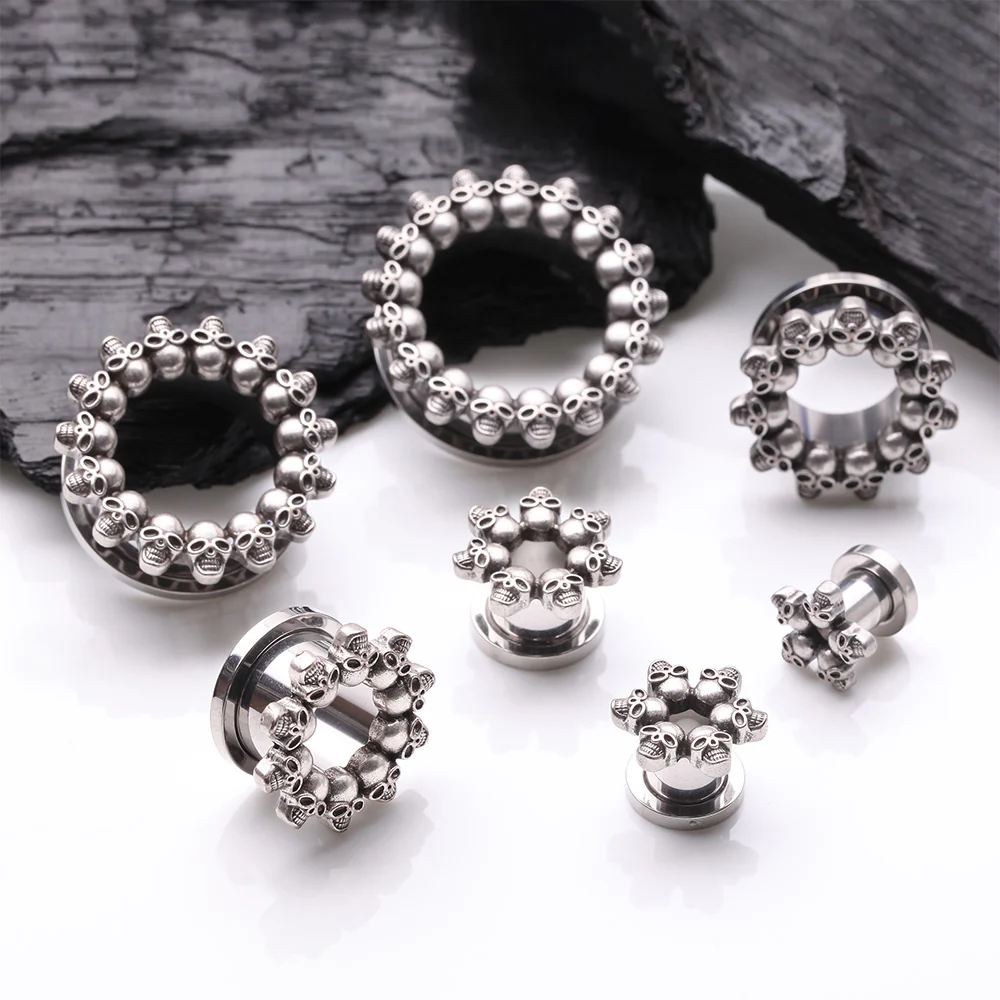 A Pair of Skulls Circle of Doom Screw-Fit Steel Tunnel Plug - Image 3