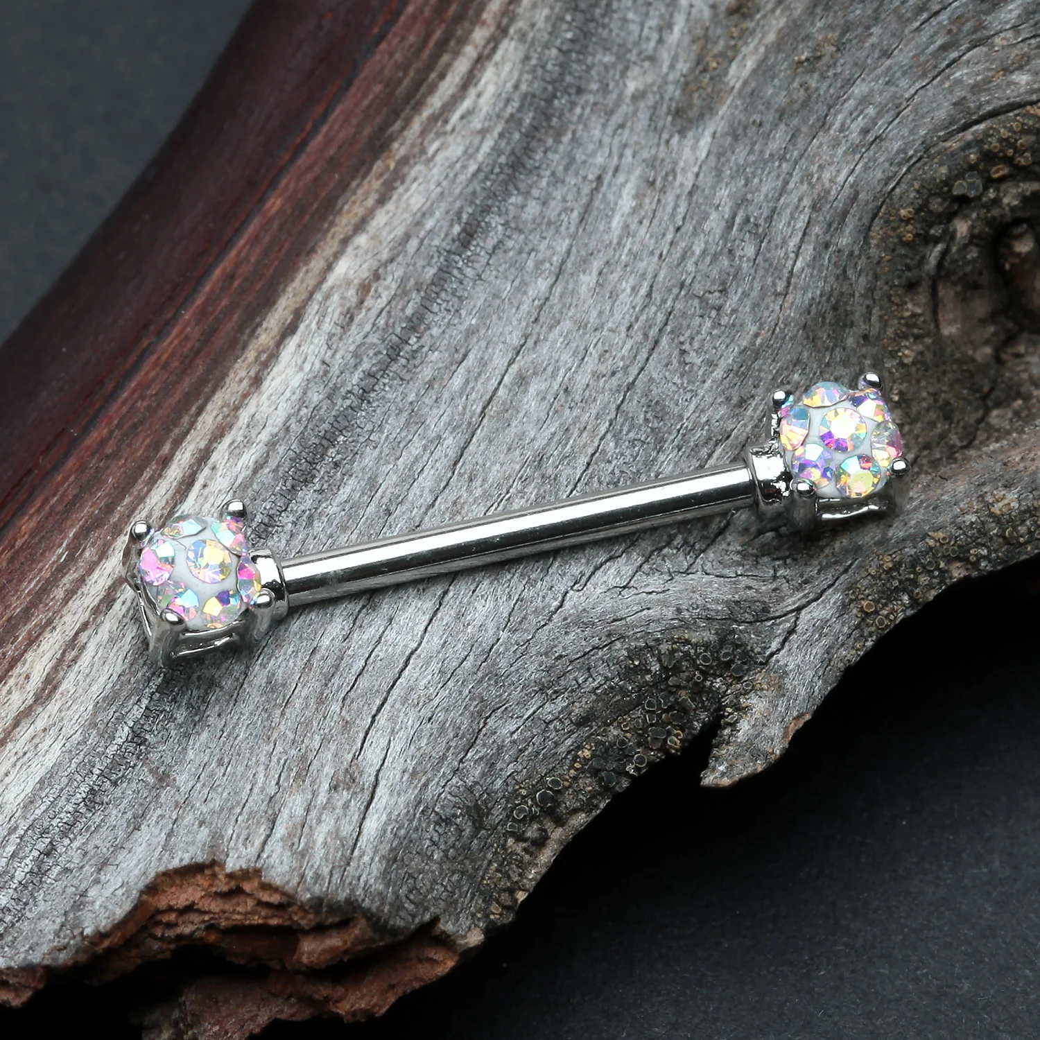 A Pair of Sprinkle Dot Multi-Gem Sparkle Prong Set Nipple Barbell - Image 2
