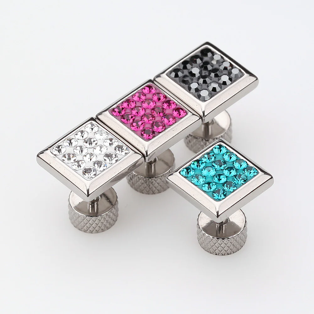 A Pair of Square Multi-Gem Sparkle Fake Plug Earring* - Image 5