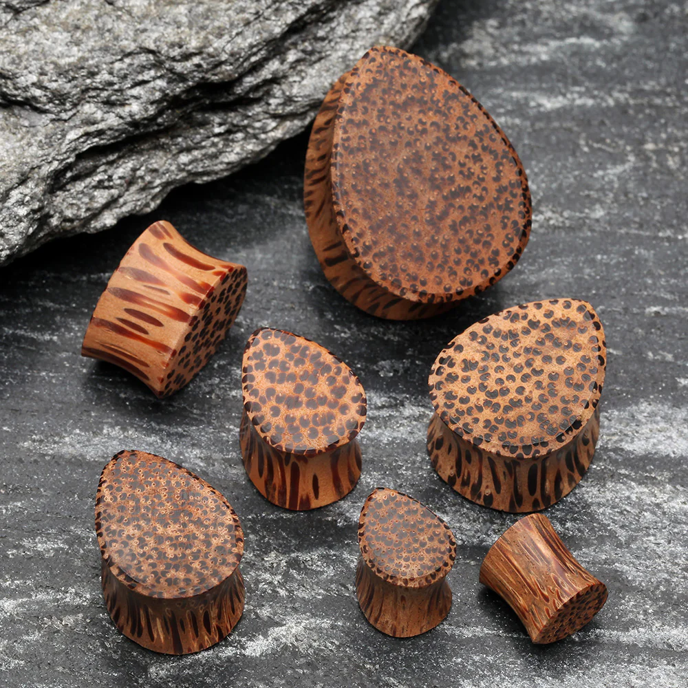 A Pair of Teardrop Coconut Wood Double Flared Plug - Image 3