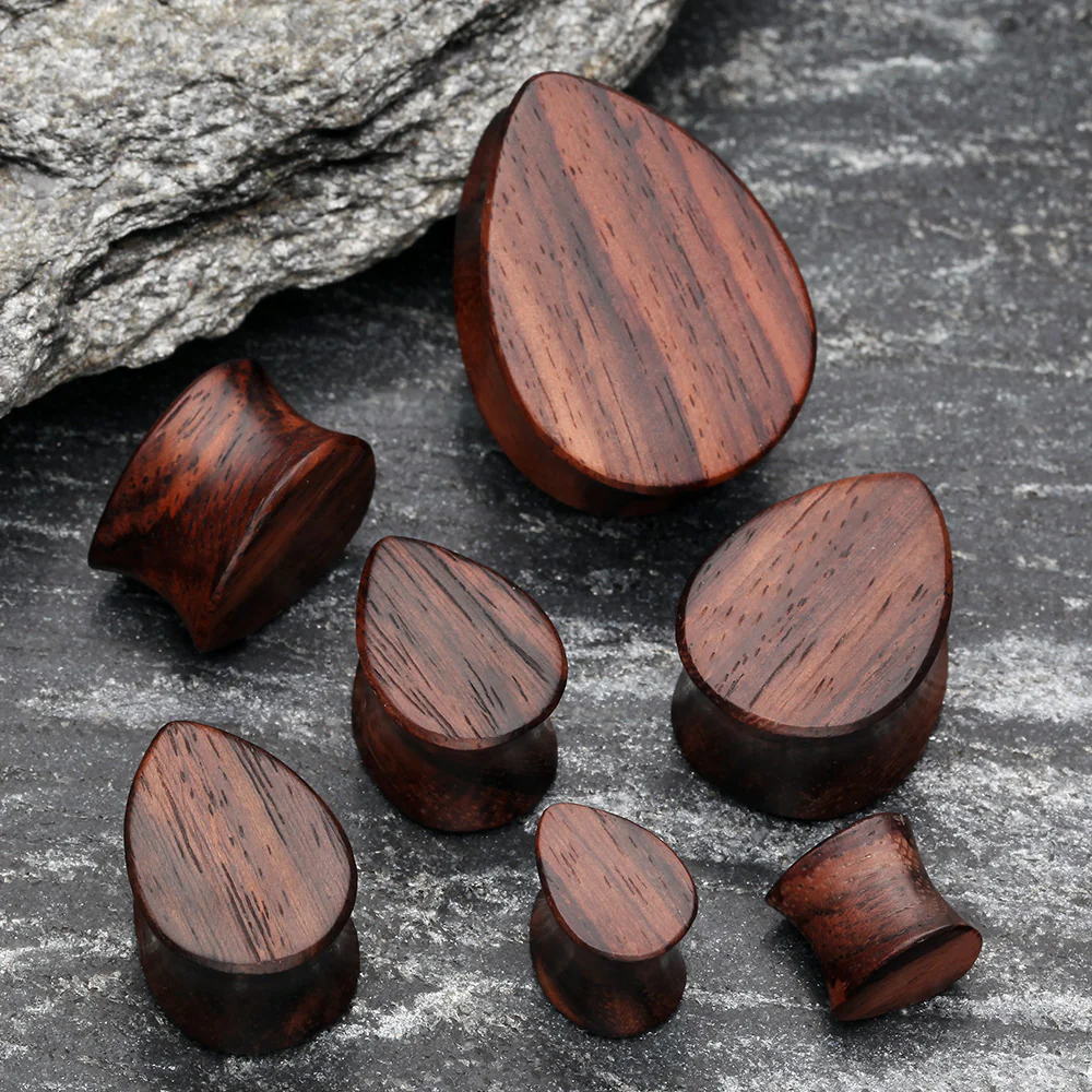 A Pair of Teardrop Rosewood Double Flared Plug - Image 3