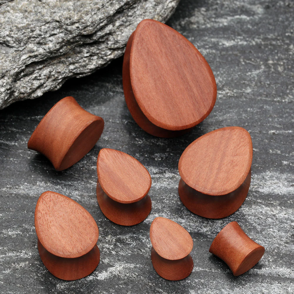 A Pair of Teardrop Sabo Wood Double Flared Plug - Image 2